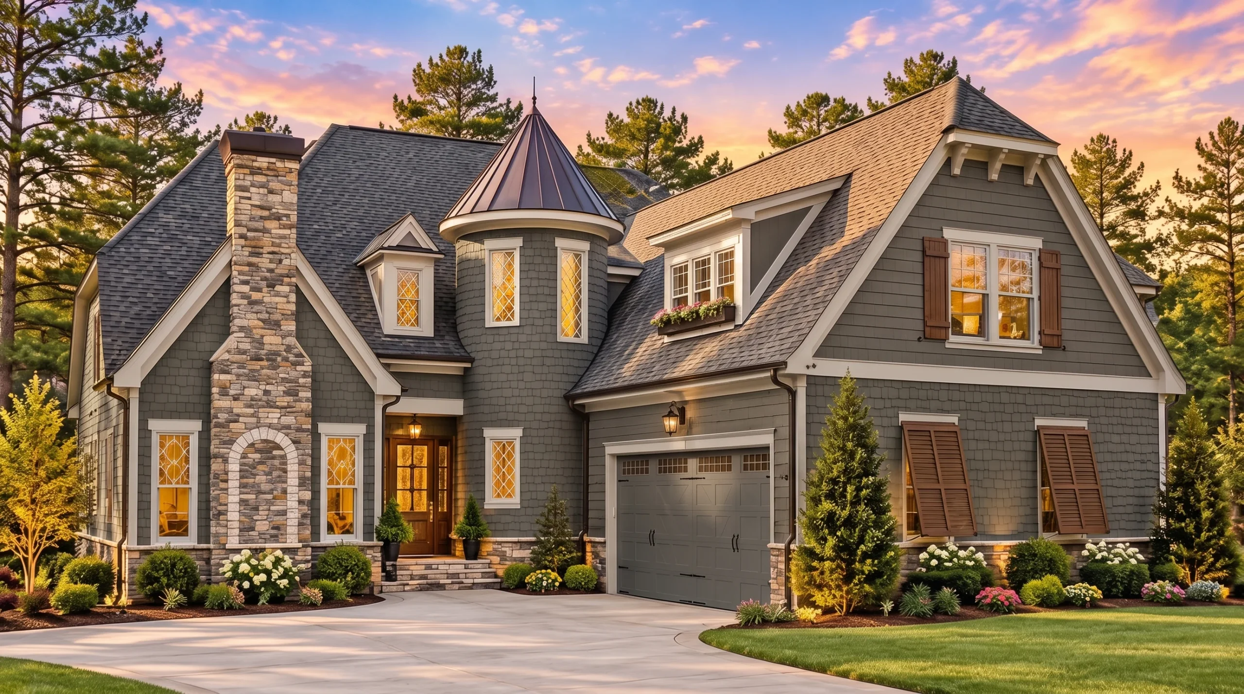 Plan  8-1246 – The Rogers House |  French Country – 3-Bed, 3-Bath, 4,097 SF - Warm Charcoal, AI-generated exterior concept