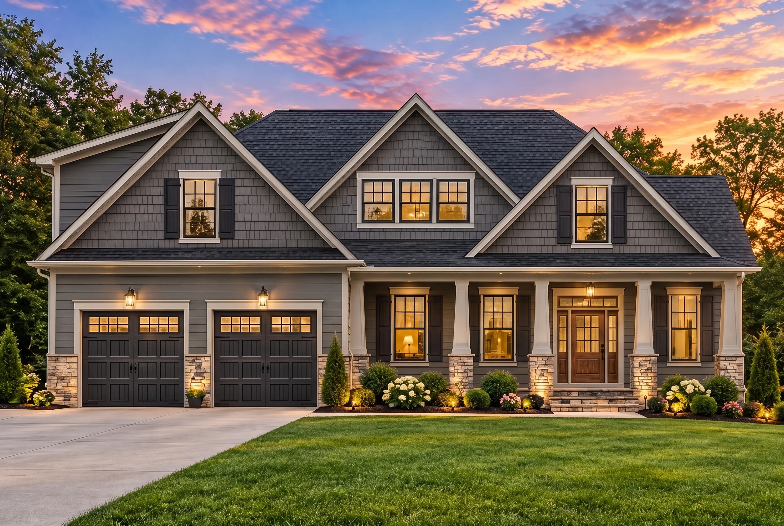 Plan  12-2441 – Cherry Creek Cabin |  New American – 4-Bed, 3.5-Bath, 2,942 SF - Warm Charcoal, AI-generated exterior concept