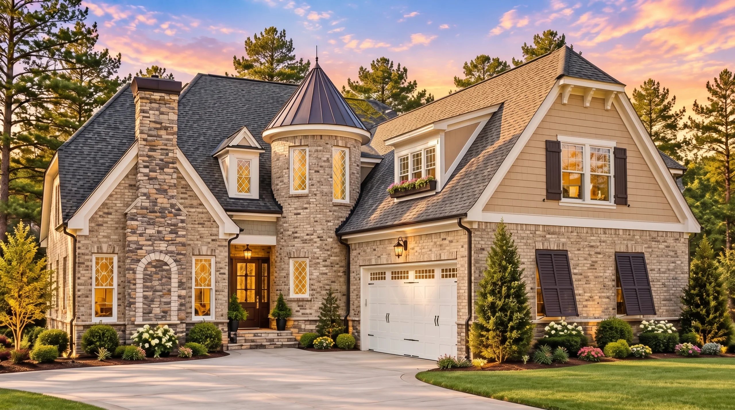 Plan  8-1246 – The Rogers House |  French Country – 3-Bed, 3-Bath, 4,097 SF - Natural Brick, AI-generated exterior concept