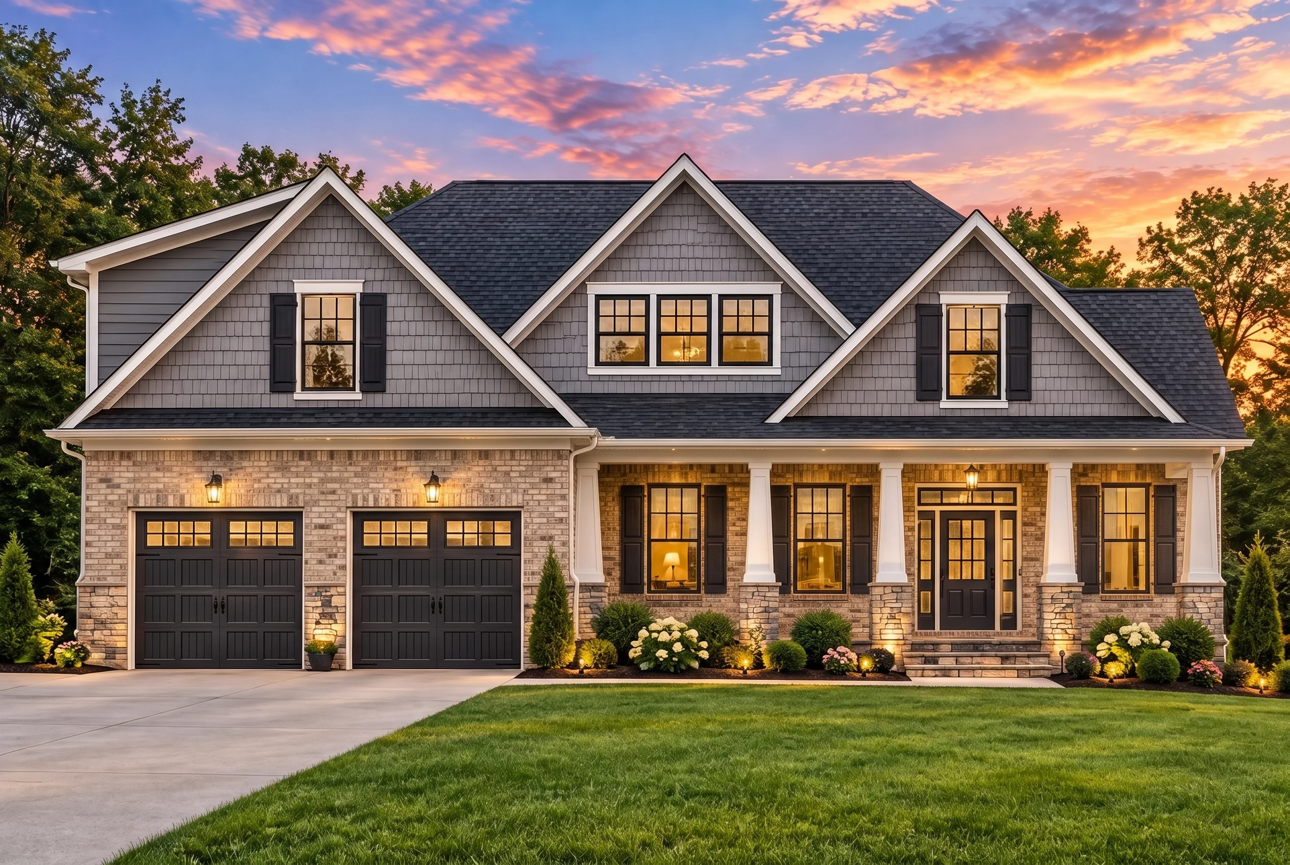 Plan  12-2441 – Cherry Creek Cabin |  New American – 4-Bed, 3.5-Bath, 2,942 SF - Natural Brick, AI-generated exterior concept