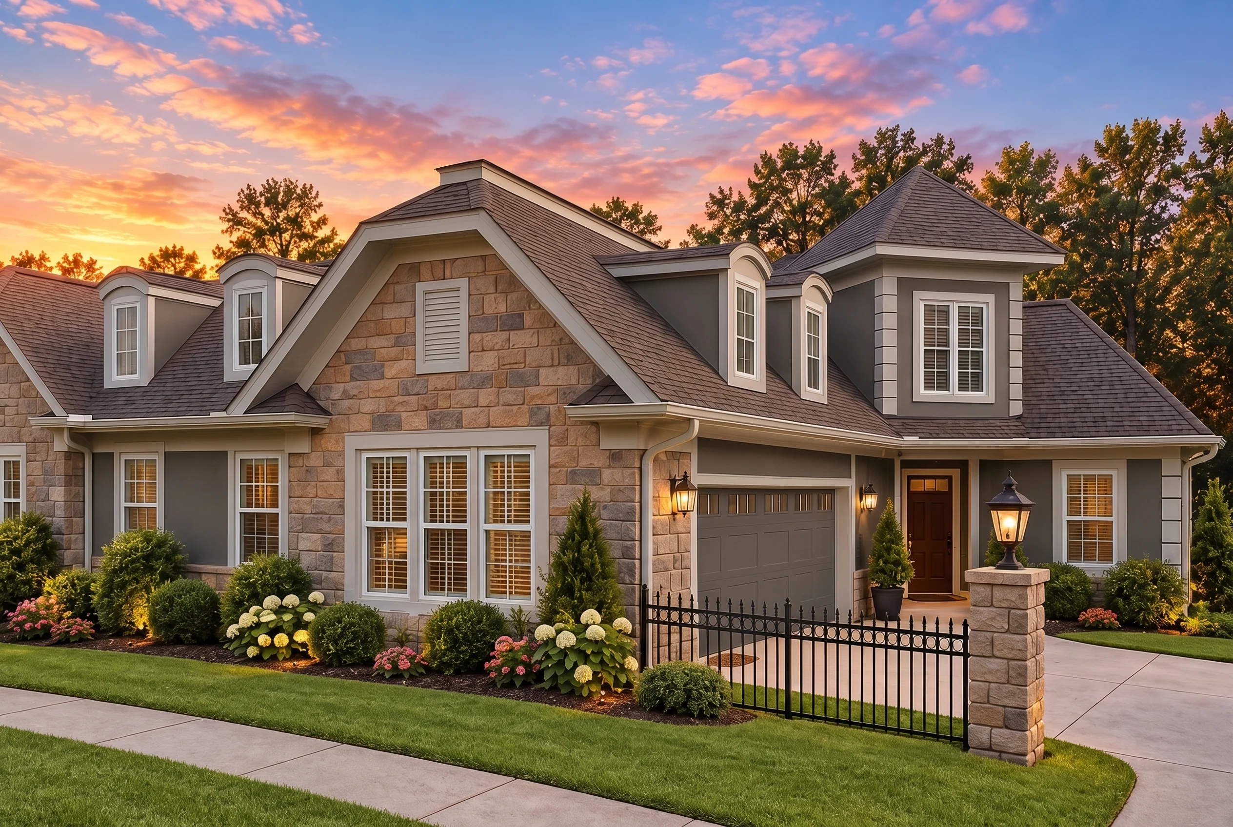 Plan  10-1929 – Darla Mae |  Traditional Duplex – 3-Bed, 3.5-Bath, 8,754 SF - Warm Charcoal, AI-generated exterior concept