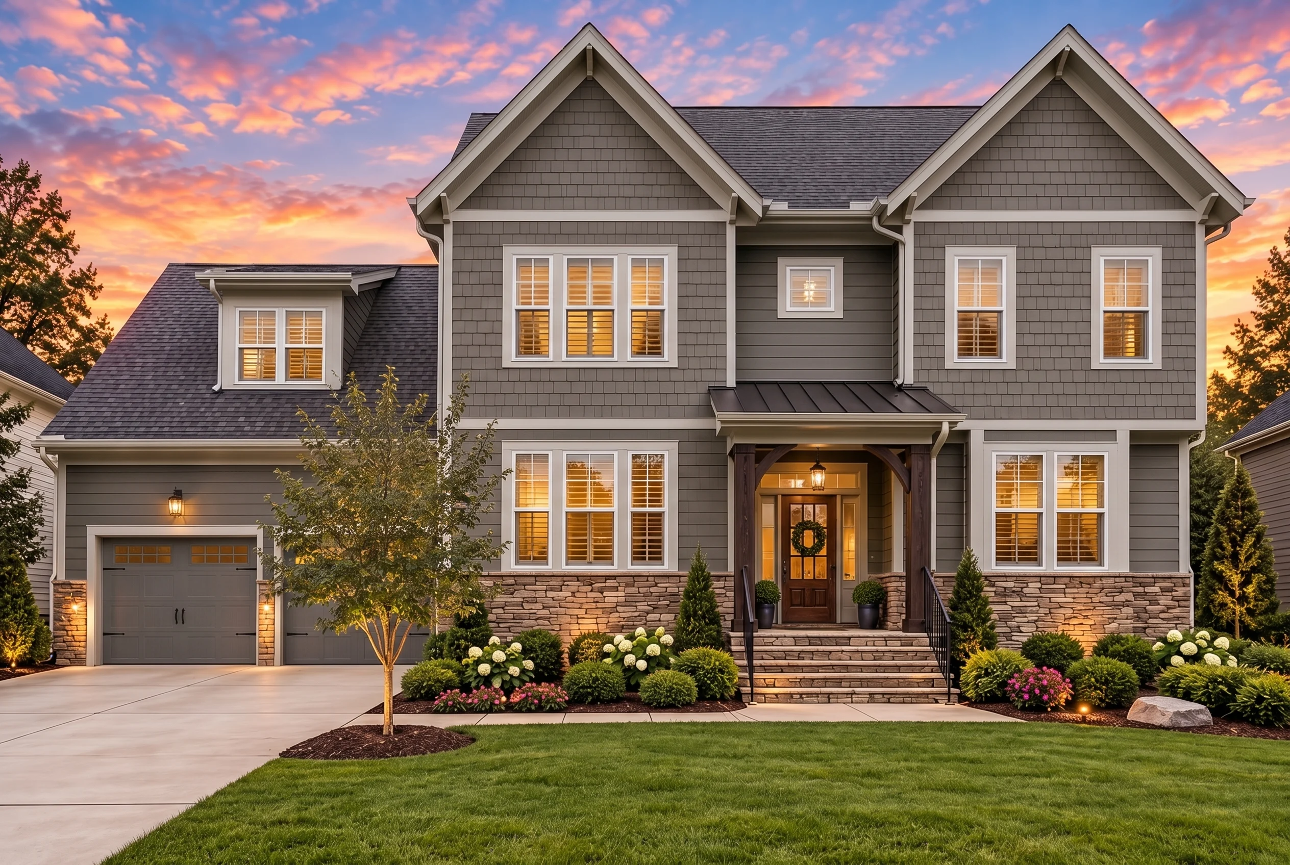 Plan  10-1067 – The Blarney |  Neo-Colonial – 4-Bed, 4.5-Bath, 2,860 SF - Warm Charcoal, AI-generated exterior concept
