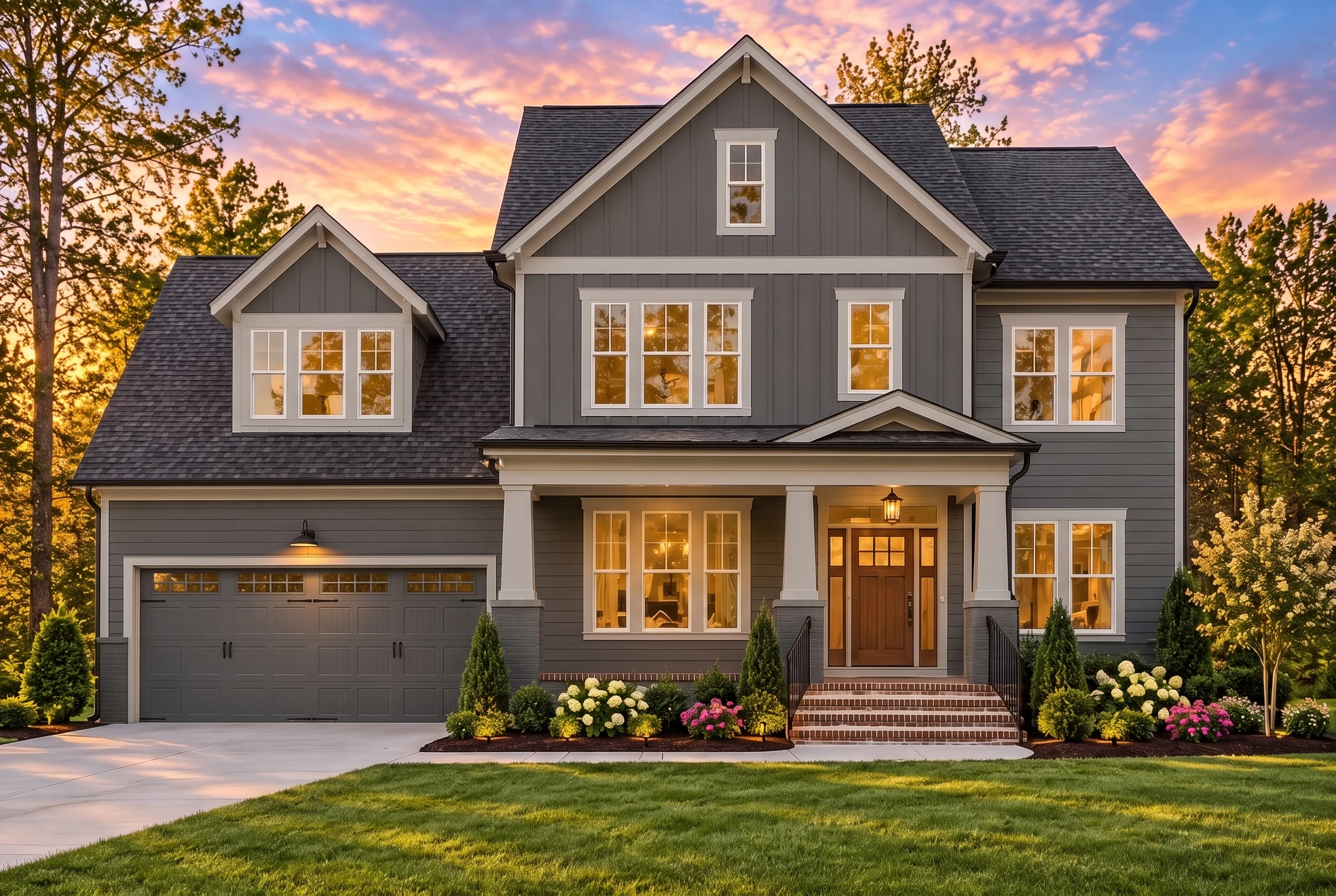 Plan  17-1191 – The White Cottage |  New American – 4-Bed, 4-Bath, 3,319 SF - Warm Charcoal, AI-generated exterior concept
