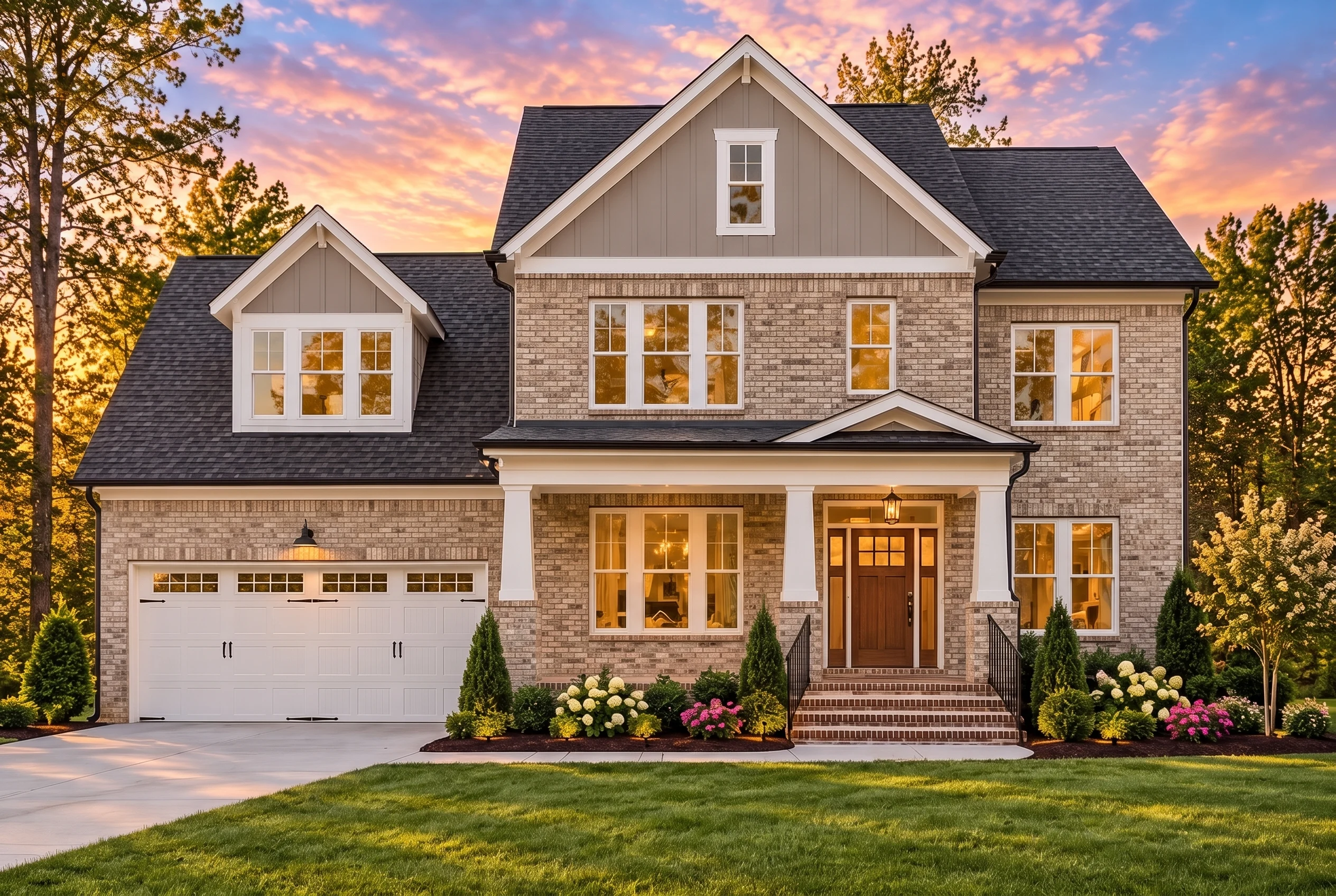 Plan  17-1191 – The White Cottage |  New American – 4-Bed, 4-Bath, 3,319 SF - Natural Brick, AI-generated exterior concept