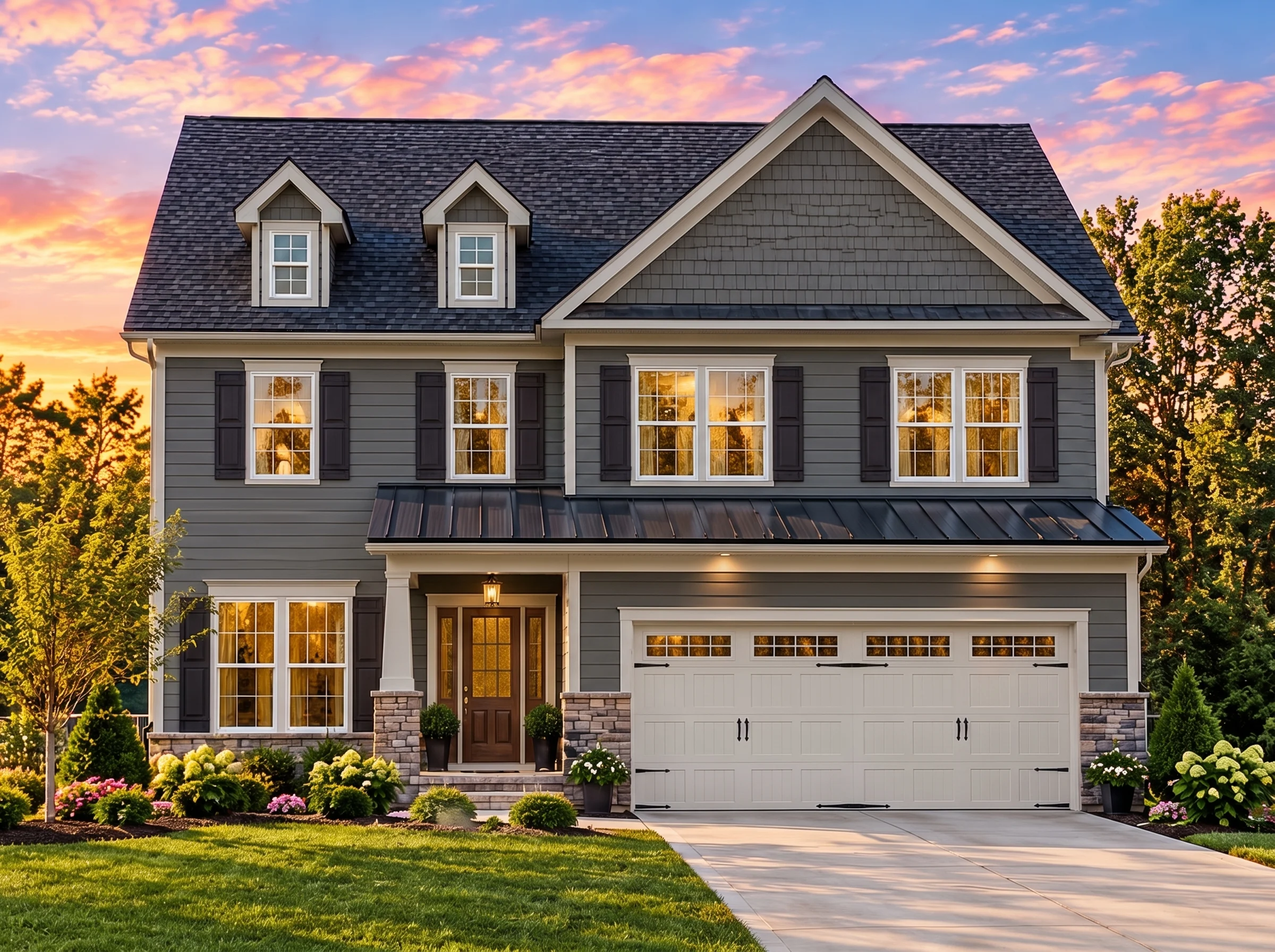 Plan  5-1240 – Hernandez Lodge |  Traditional Colonial – 4-Bed, 2.5-Bath, 2,702 SF - Warm Charcoal, AI-generated exterior concept