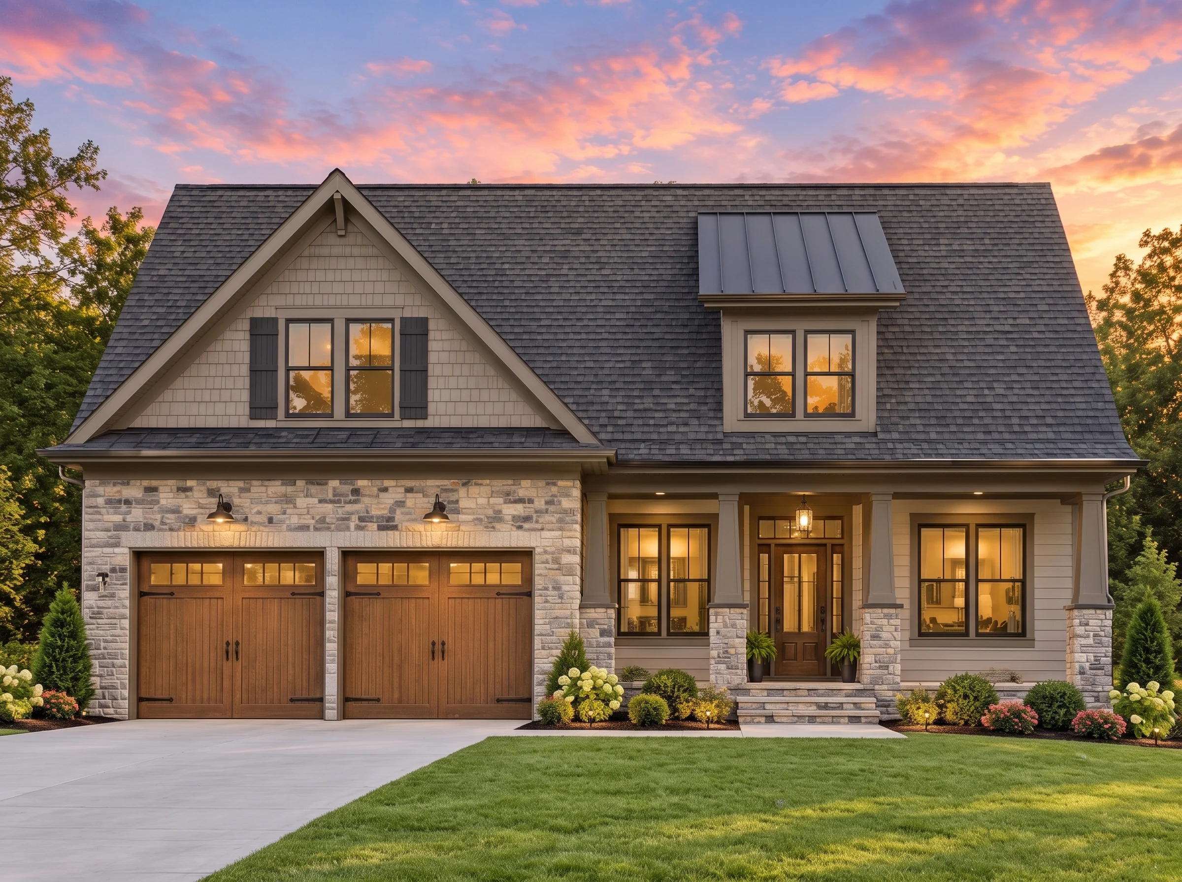 Plan  13-1957 – Cherry Brook Manor |  Modern Farmhouse – 3-Bed, 2-Bath, 1,896 SF - Mushroom Taupe, AI-generated exterior concept