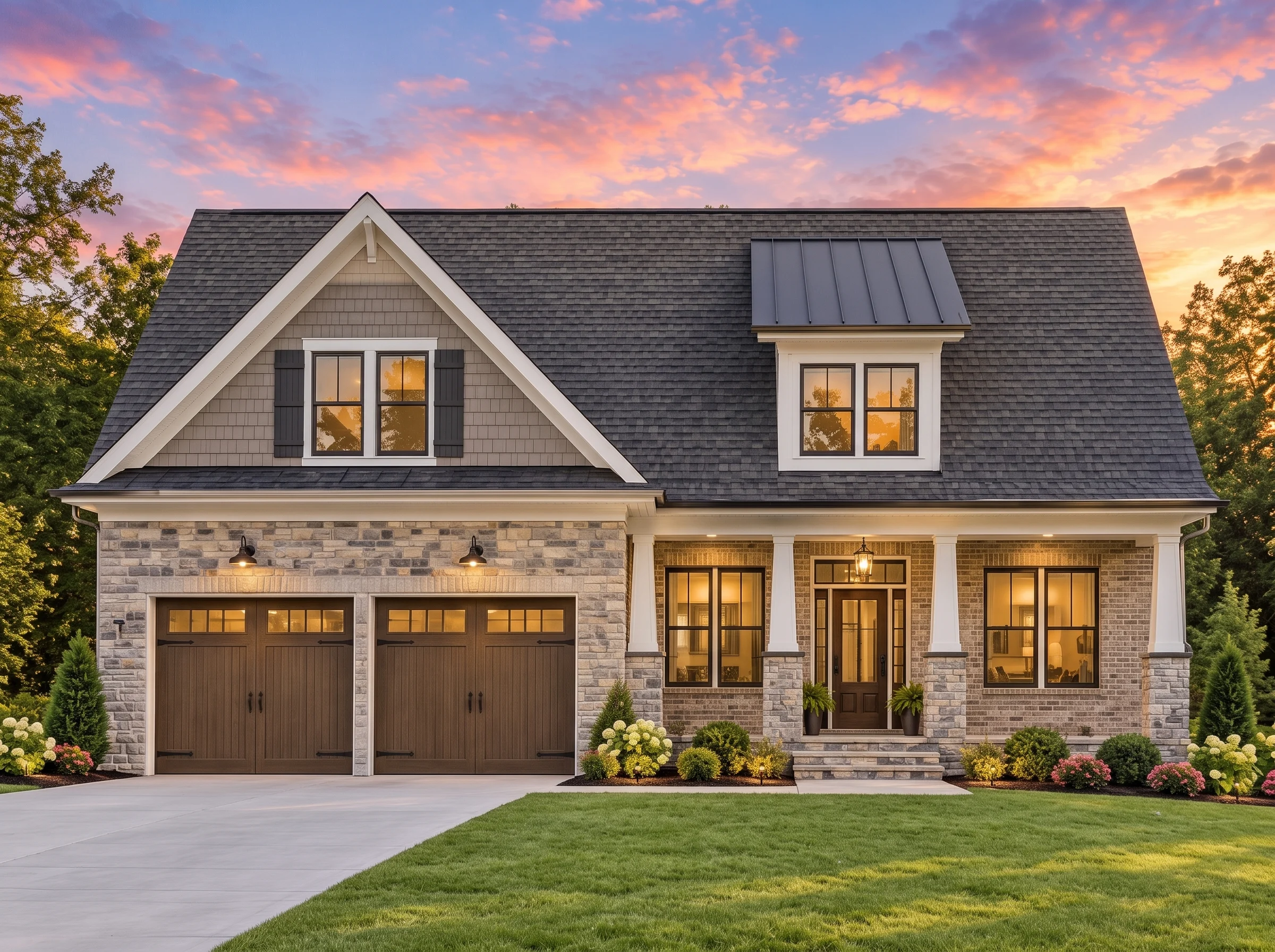Plan  13-1957 – Cherry Brook Manor |  Modern Farmhouse – 3-Bed, 2-Bath, 1,896 SF - Natural Brick, AI-generated exterior concept