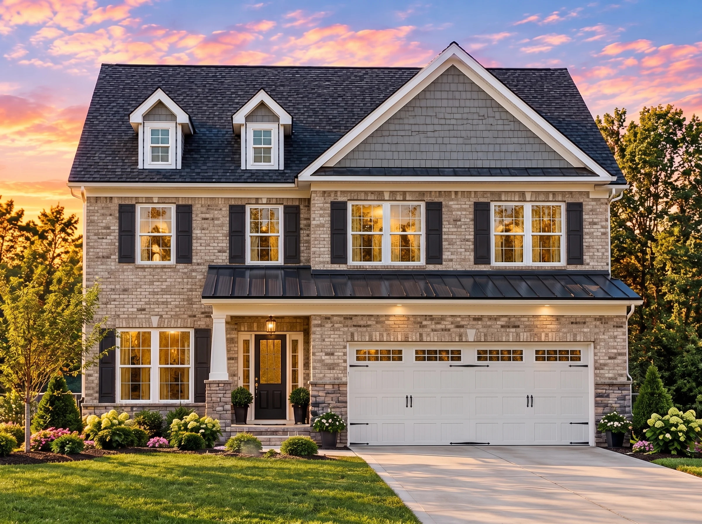 Plan  5-1240 – Hernandez Lodge |  Traditional Colonial – 4-Bed, 2.5-Bath, 2,702 SF - Natural Brick, AI-generated exterior concept