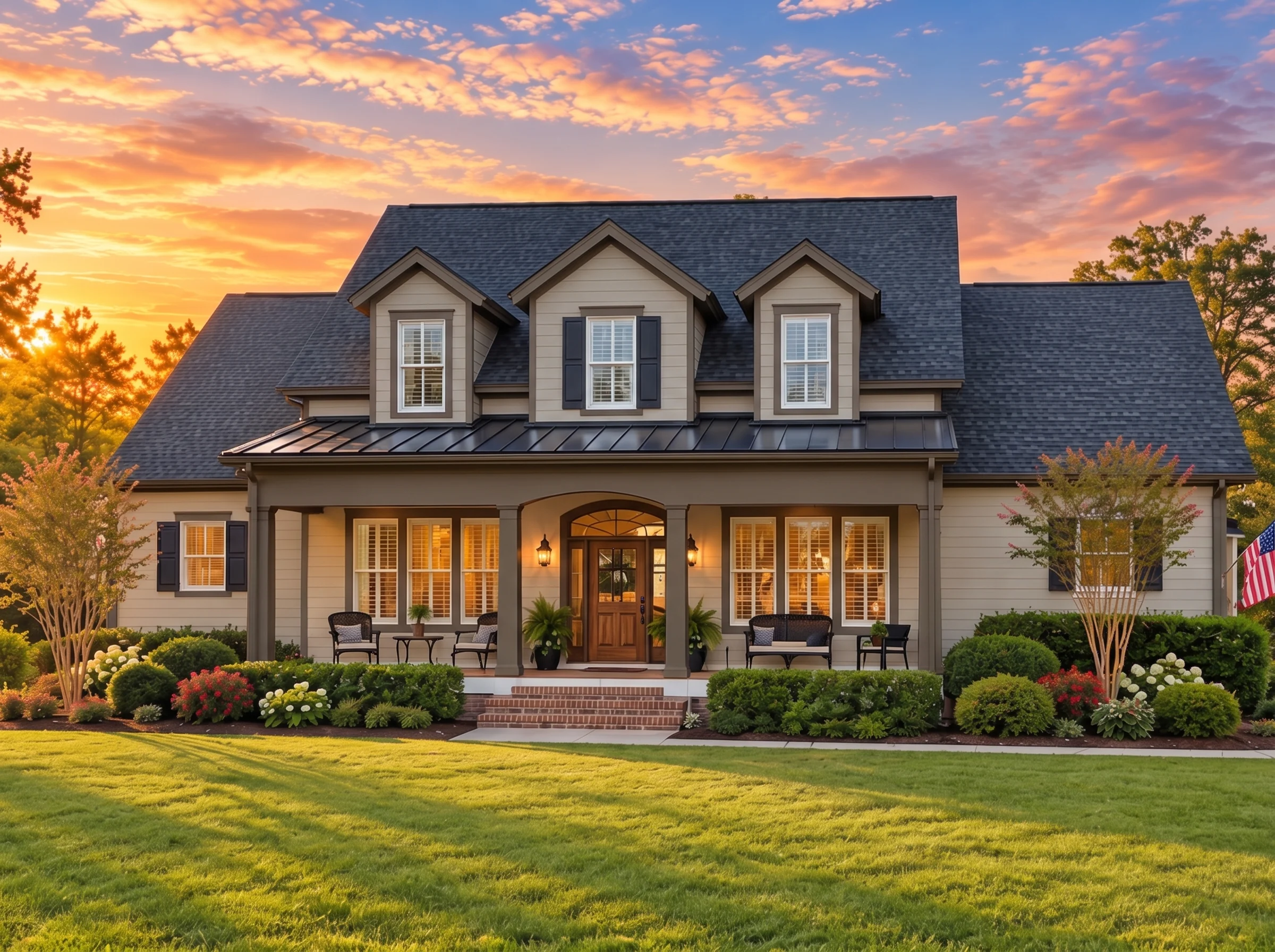 Plan  11-1384 – The Thomasina |  Traditional Colonial – 3-Bed, 3.5-Bath, 2,731 SF - Mushroom Taupe, AI-generated exterior concept