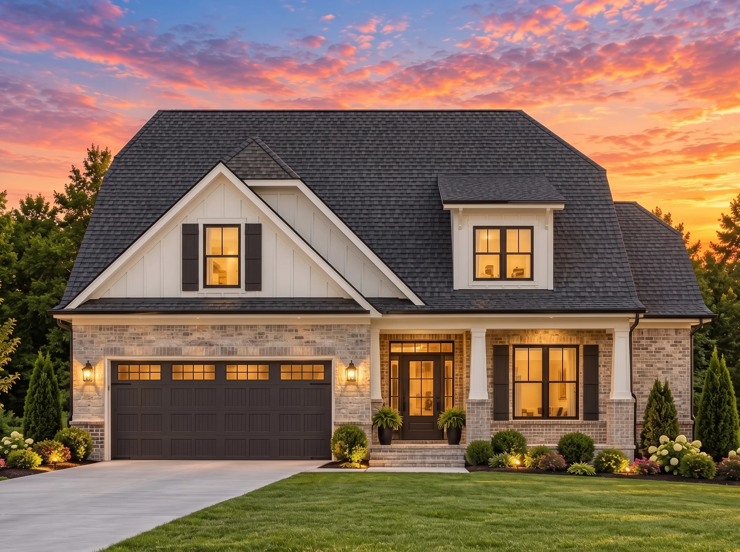 Plan  12-2736 – Willow Point House |  Modern Farmhouse – 3-Bed, 2-Bath, 2,454 SF - Natural Brick, AI-generated exterior concept