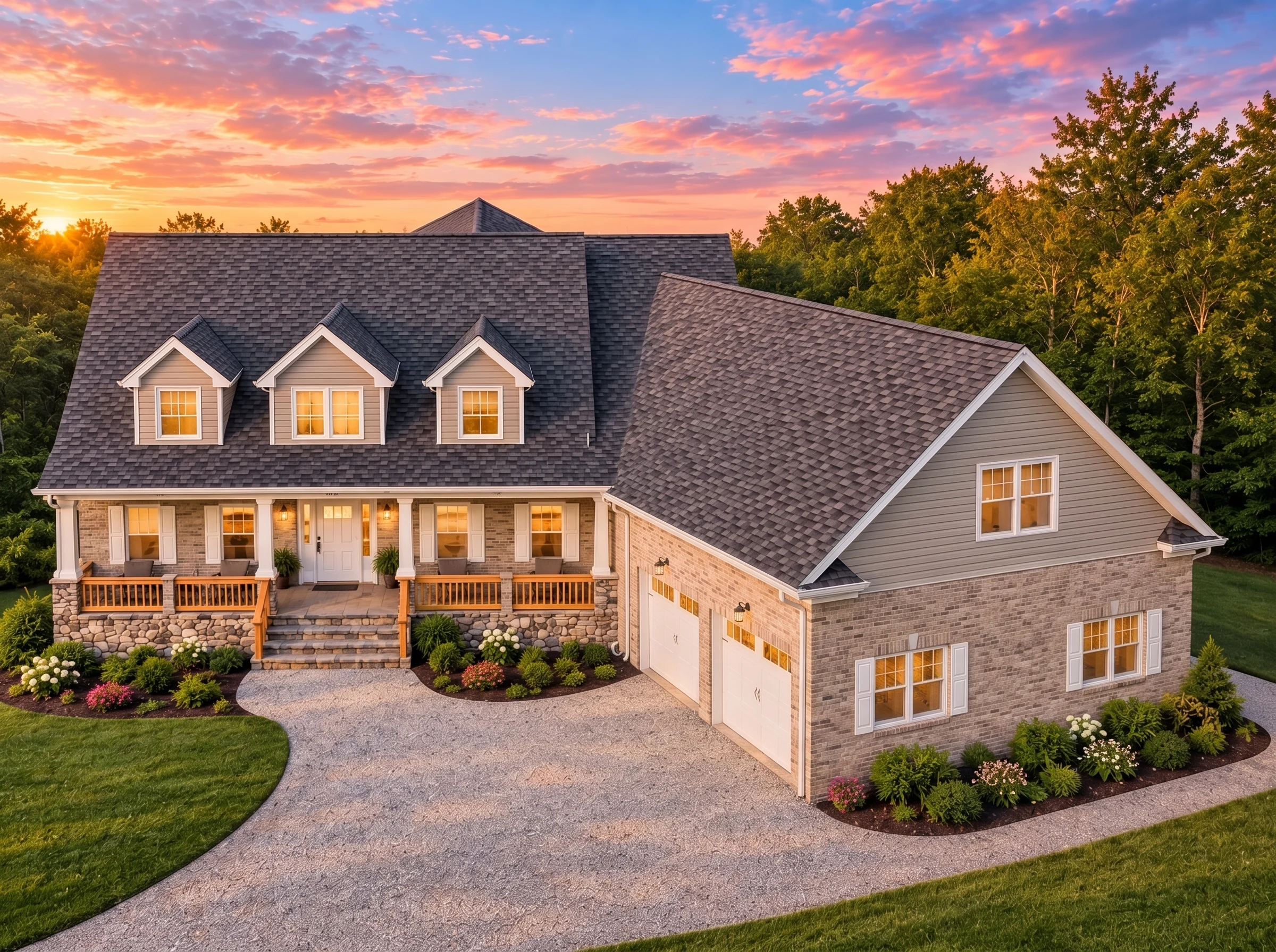 Plan  11-2044 – Birch Springs House  | New American – 3-Bed, 3.5-Bath, 2,976 SF - Natural Brick, AI-generated exterior concept