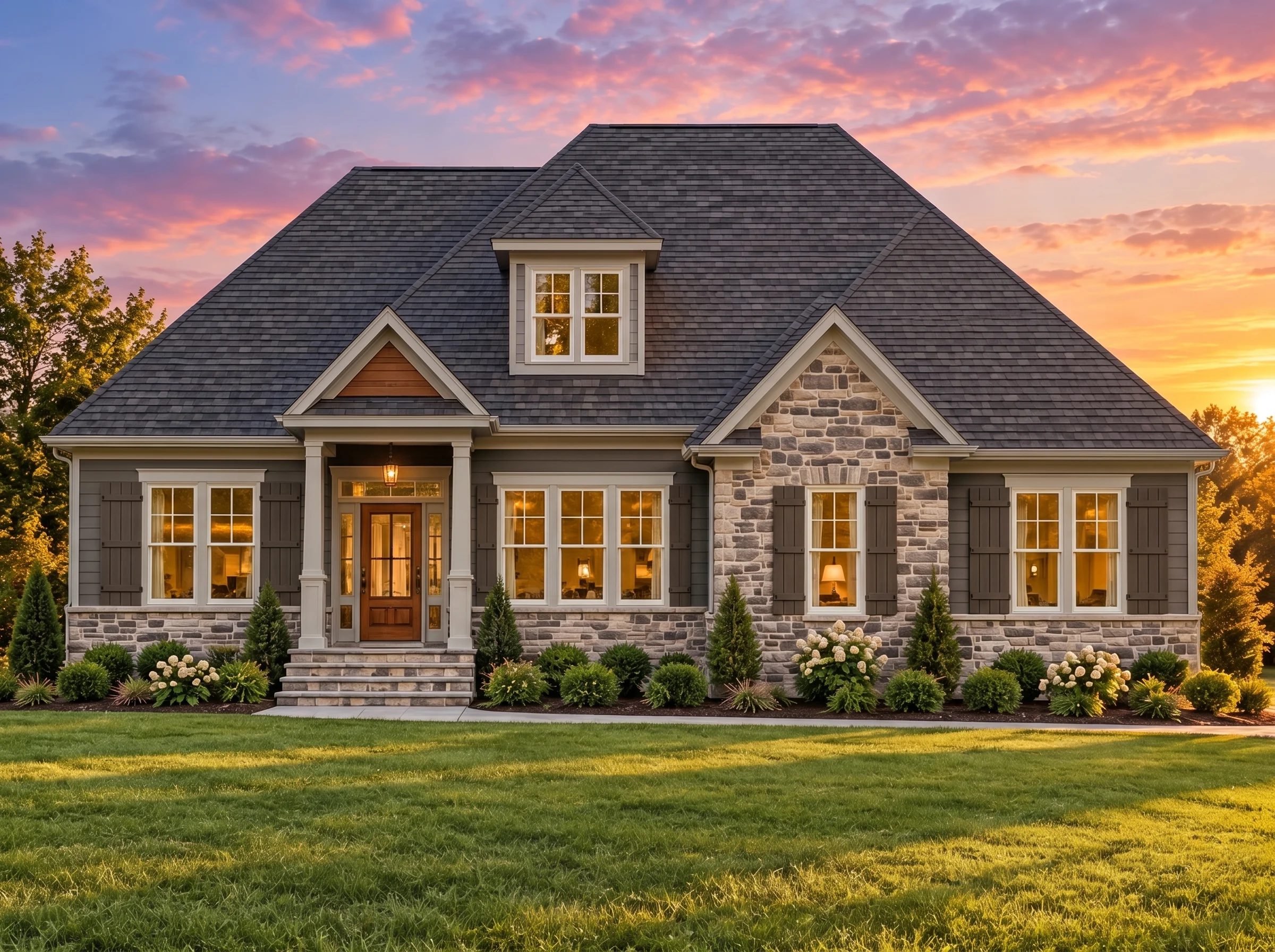 Plan  15-1353 – Ash Ridge Farm |  Modern Farmhouse – 3-Bed, 2.5-Bath, 2,611 SF - Warm Charcoal, AI-generated exterior concept