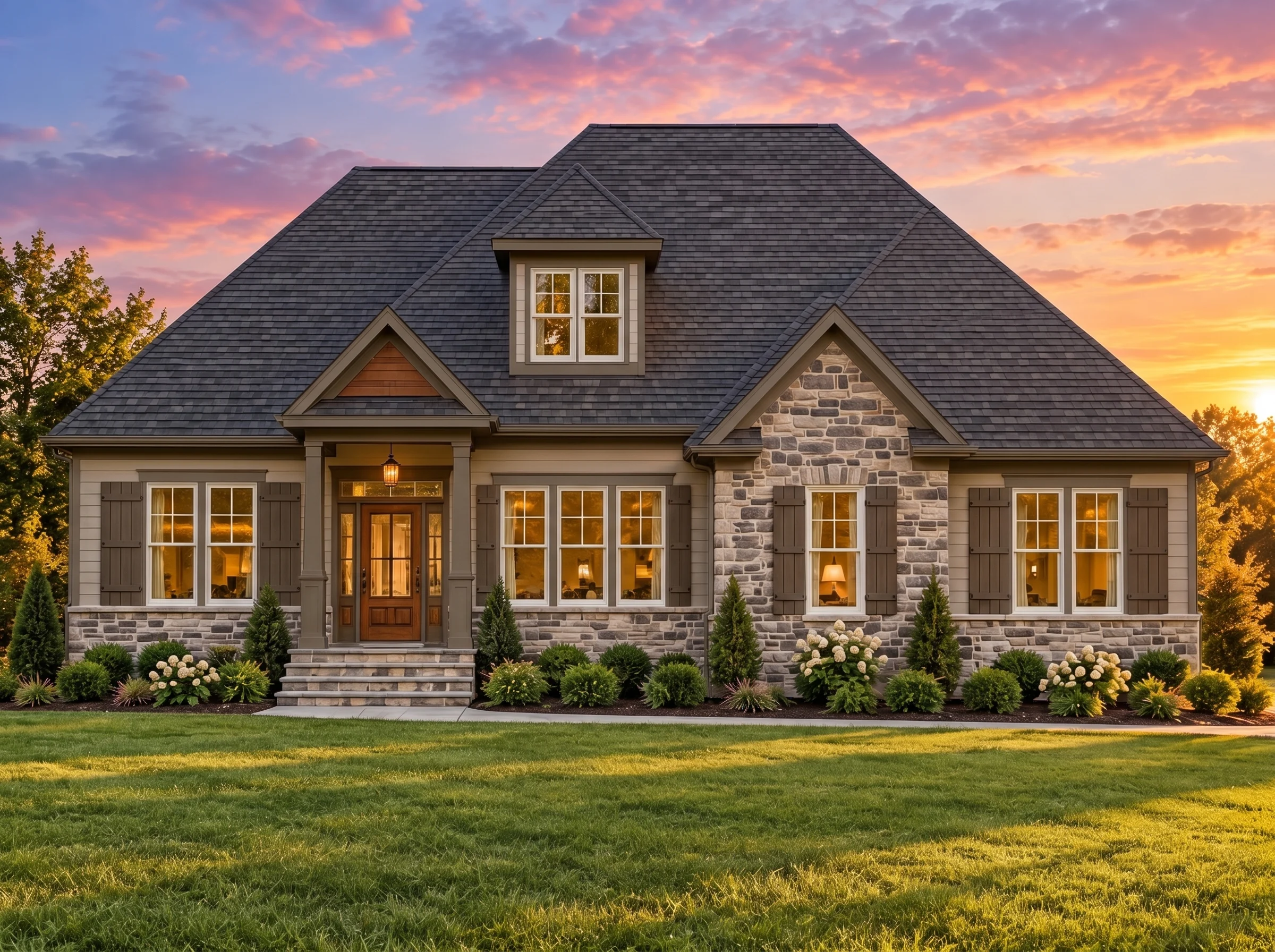 Plan  15-1353 – Ash Ridge Farm |  Modern Farmhouse – 3-Bed, 2.5-Bath, 2,611 SF - Mushroom Taupe, AI-generated exterior concept
