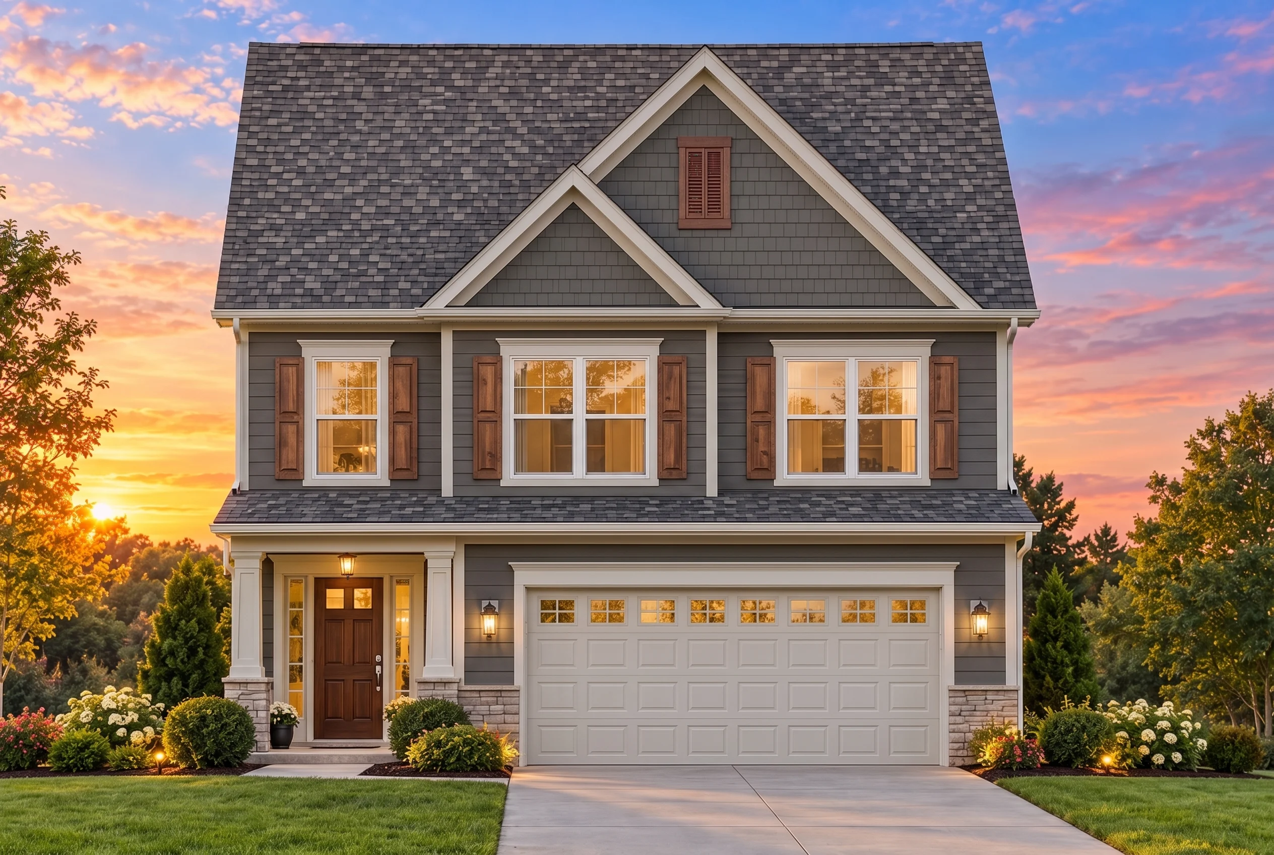 Plan  11-1411B – Harpeth Farmhouse |  Traditional Colonial – 3-Bed, 2.5-Bath, 1,798 SF - Warm Charcoal, AI-generated exterior concept