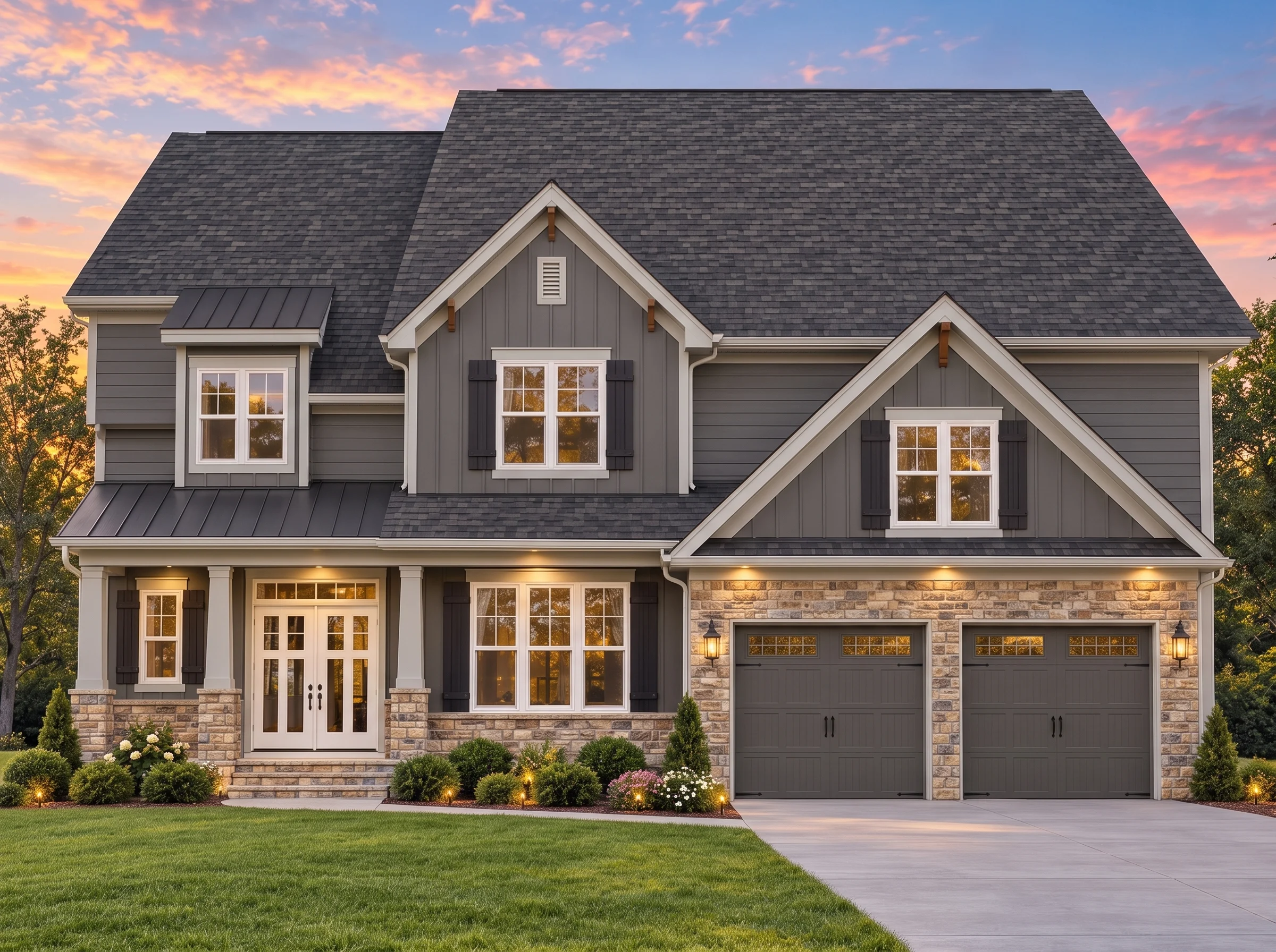 Plan  11-1297 – Bluebird Cottage |  Modern Farmhouse – 4-Bed, 3-Bath, 4,109 SF - Warm Charcoal, AI-generated exterior concept
