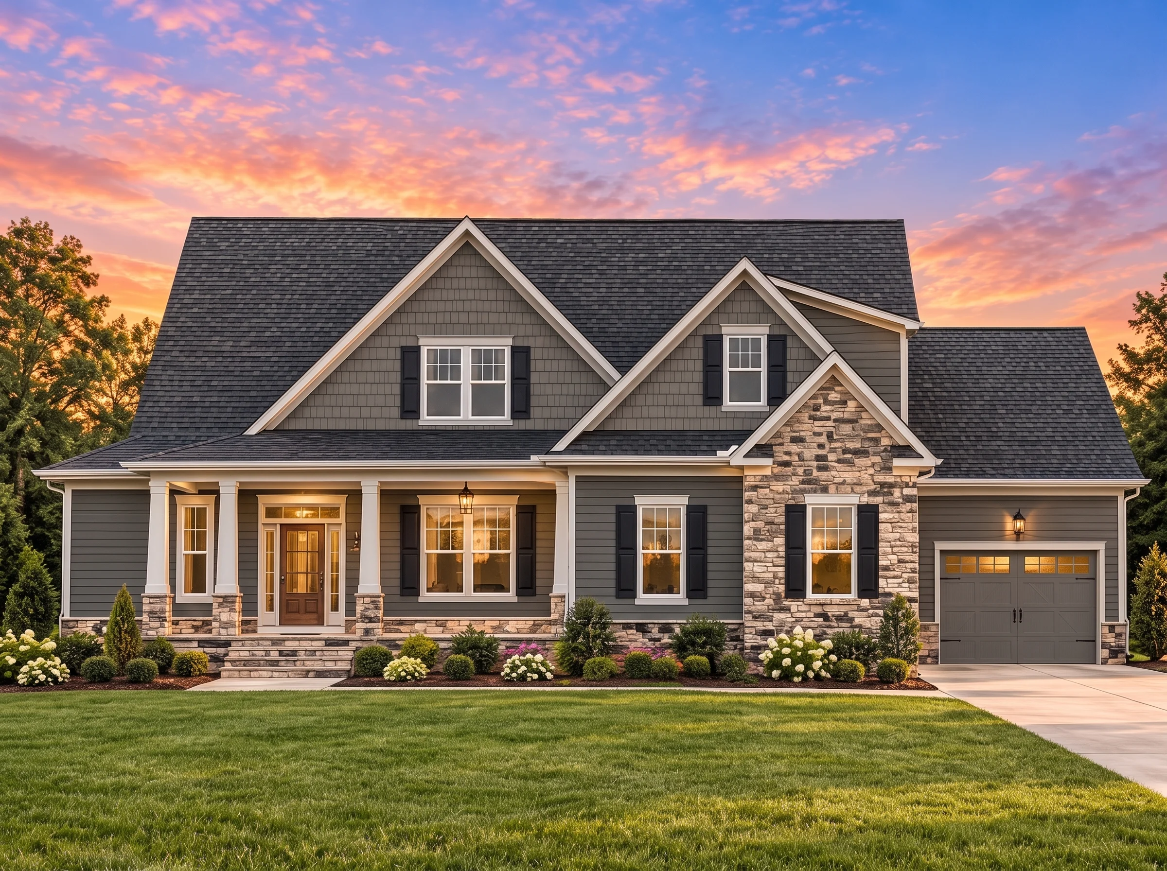 Plan  16-1828 – The Foster Haven |  New American – 4-Bed, 3-Bath, 2,450 SF - Warm Charcoal, AI-generated exterior concept