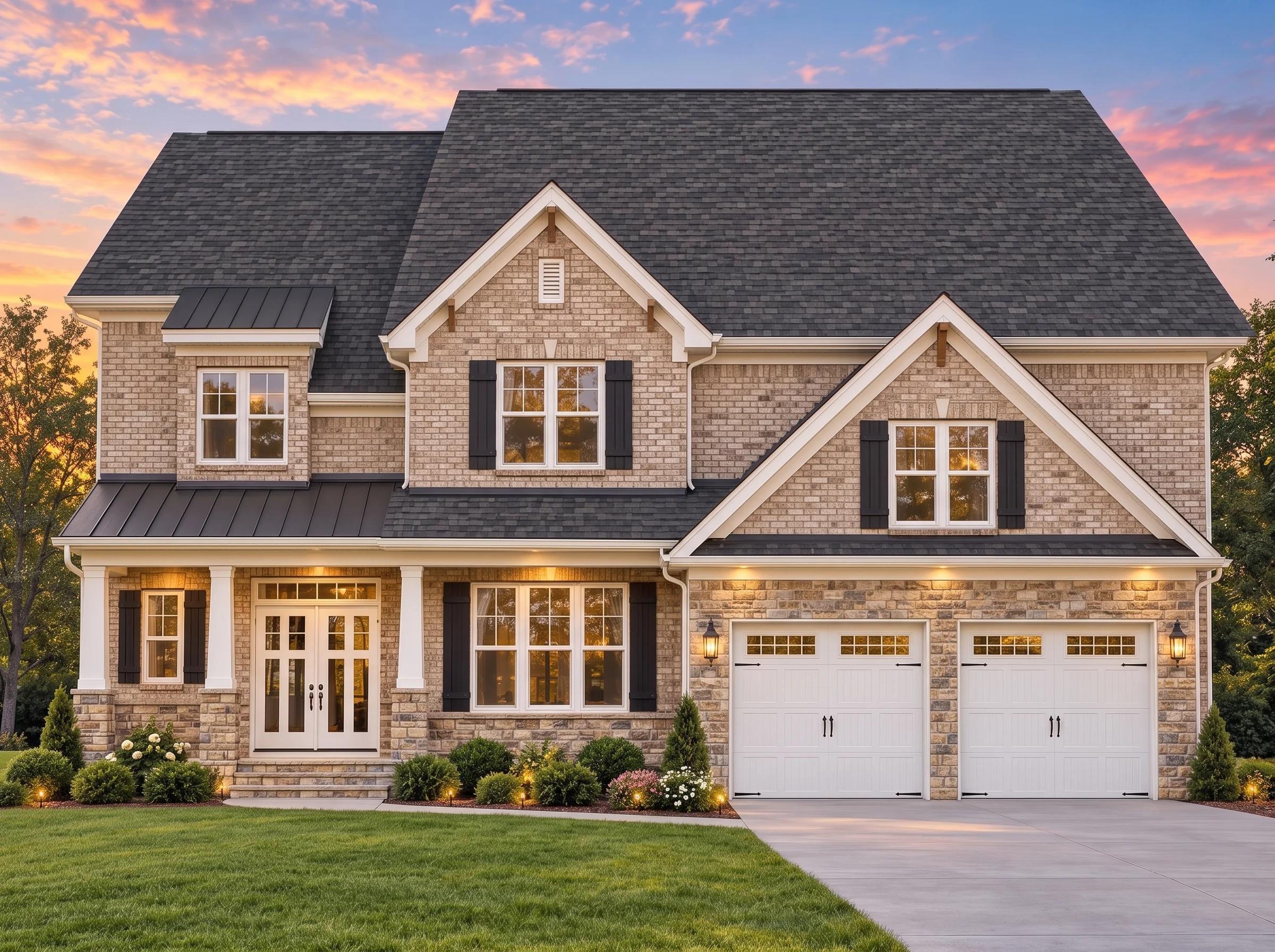 Plan  11-1297 – Bluebird Cottage |  Modern Farmhouse – 4-Bed, 3-Bath, 4,109 SF - Natural Brick, AI-generated exterior concept