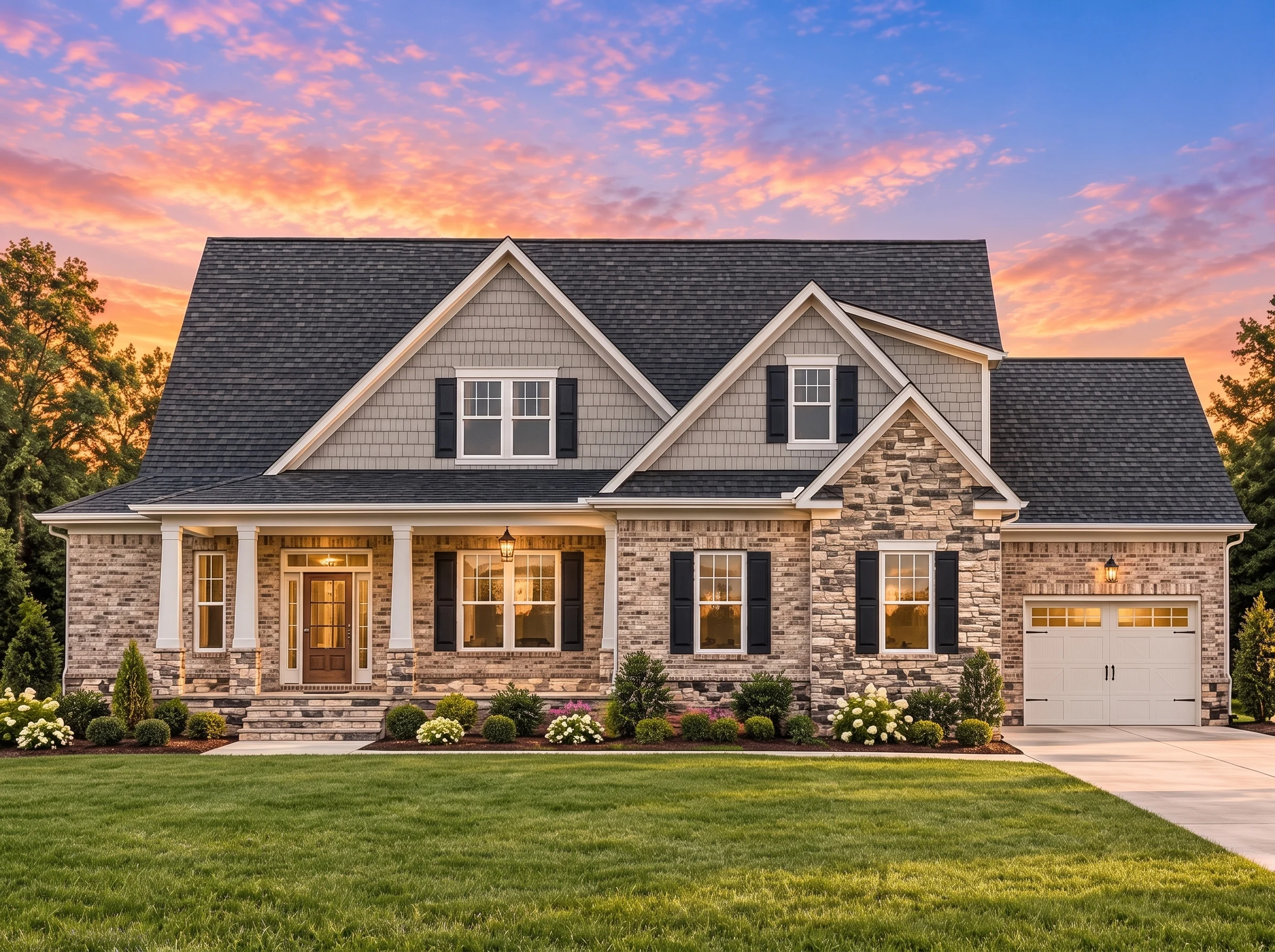 Plan  16-1828 – The Foster Haven |  New American – 4-Bed, 3-Bath, 2,450 SF - Natural Brick, AI-generated exterior concept