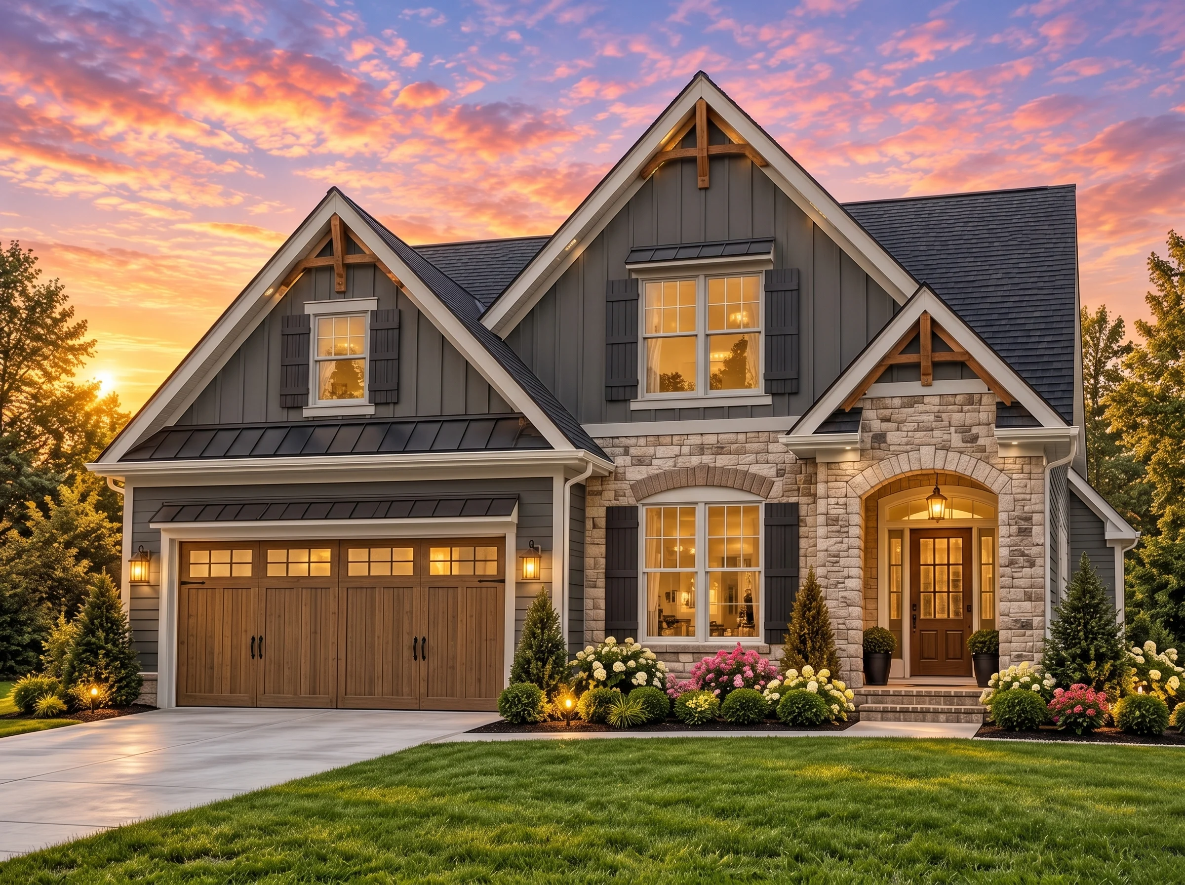 Plan  11-1904 – Beechwood Cove | New  American – 3-Bed, 3.5-Bath, 2,551 SF - Warm Charcoal, AI-generated exterior concept