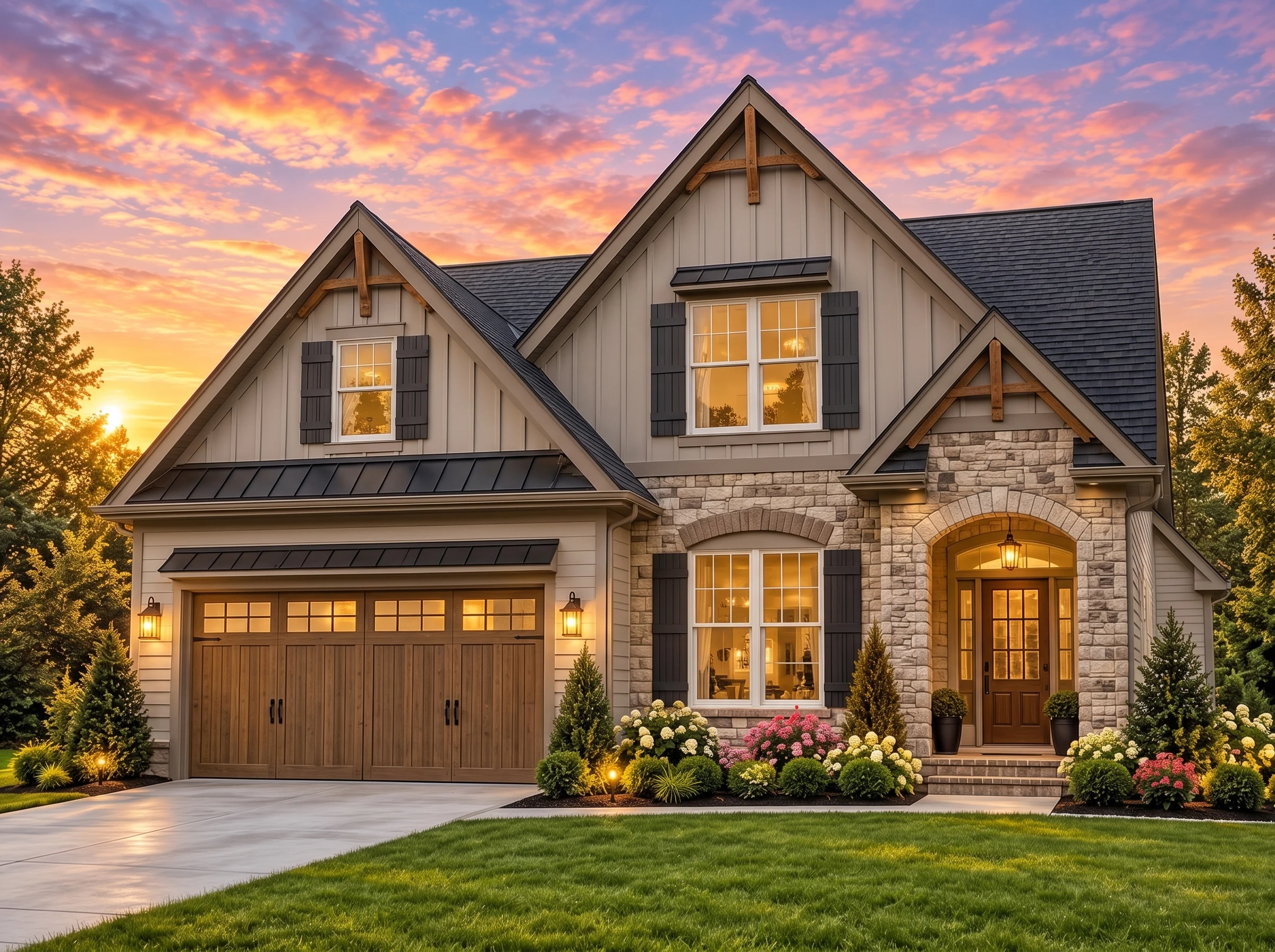 Plan  11-1904 – Beechwood Cove | New  American – 3-Bed, 3.5-Bath, 2,551 SF - Mushroom Taupe, AI-generated exterior concept