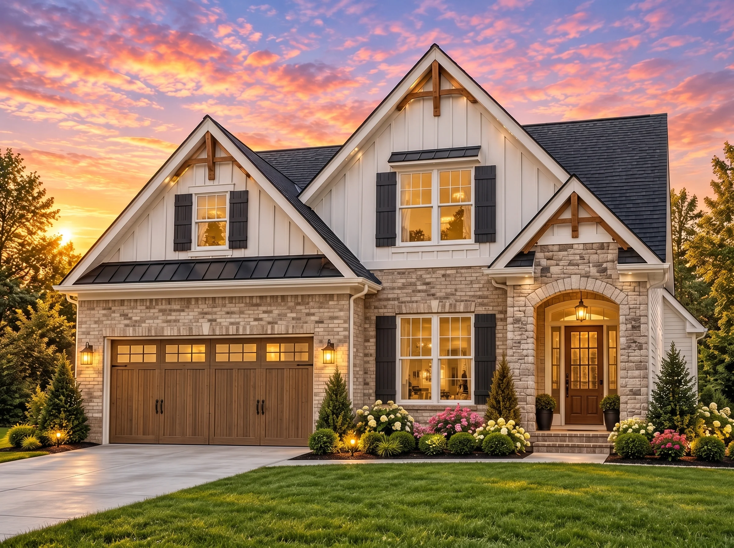 Plan  11-1904 – Beechwood Cove | New  American – 3-Bed, 3.5-Bath, 2,551 SF - Natural Brick, AI-generated exterior concept