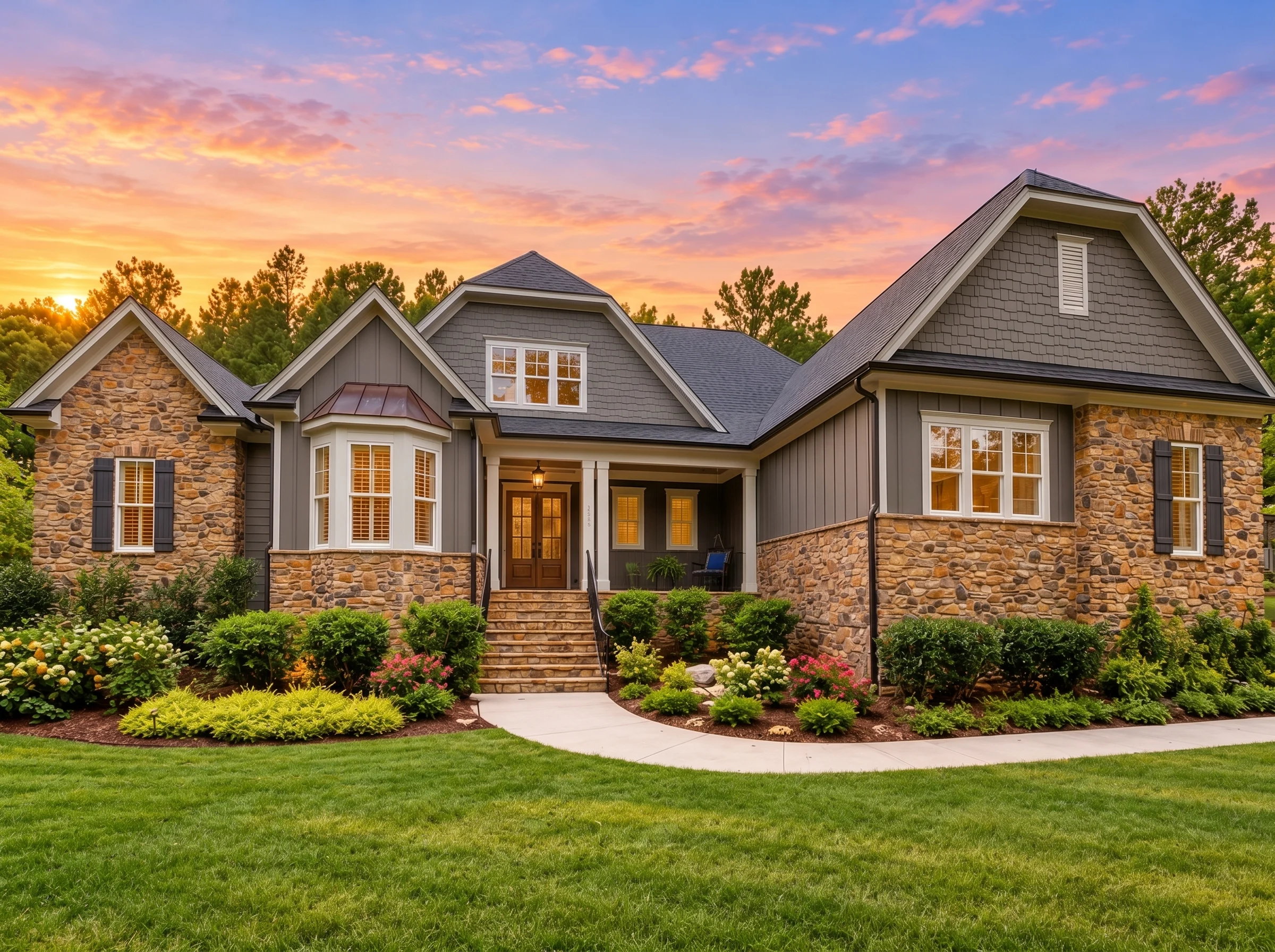 Plan  17-1979 – Rivera Place |  Traditional – 4-Bed, 5-Bath, 9,744 SF - Warm Charcoal, AI-generated exterior concept