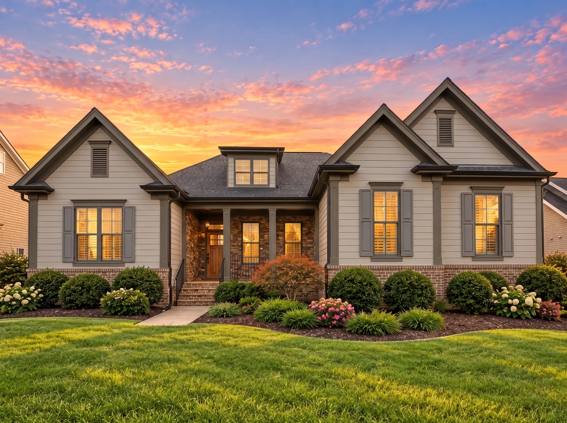 Plan  11-1509 – Maple Cove Retreat |  Traditional – 3-Bed, 3-Bath, 2,836 SF - Mushroom Taupe, AI-generated exterior concept