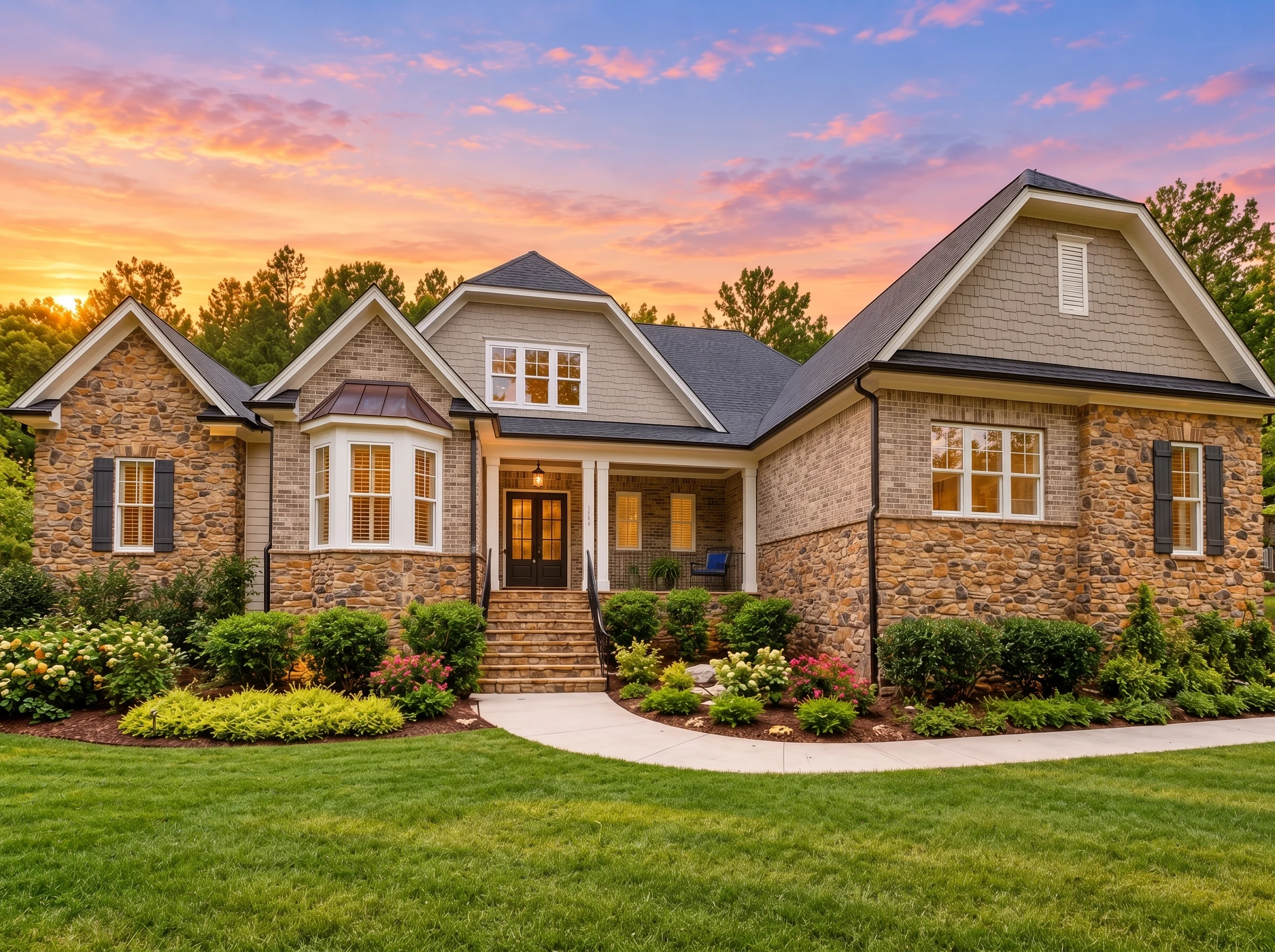 Plan  17-1979 – Rivera Place |  Traditional – 4-Bed, 5-Bath, 9,744 SF - Natural Brick, AI-generated exterior concept