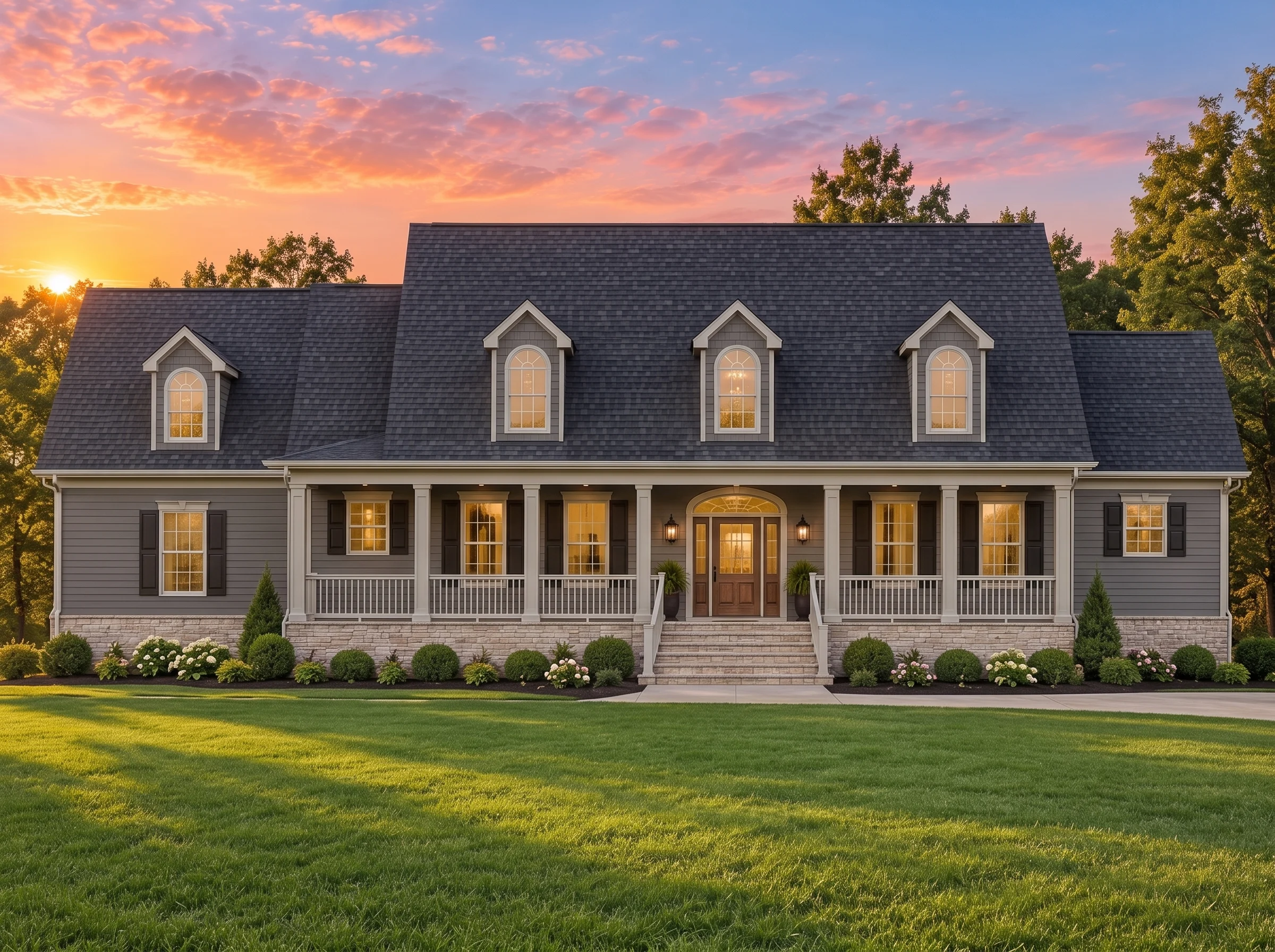 Plan  8-1350 – The Ward Manor |  Classic Colonial – 4-Bed, 2,106 SF - Warm Charcoal, AI-generated exterior concept