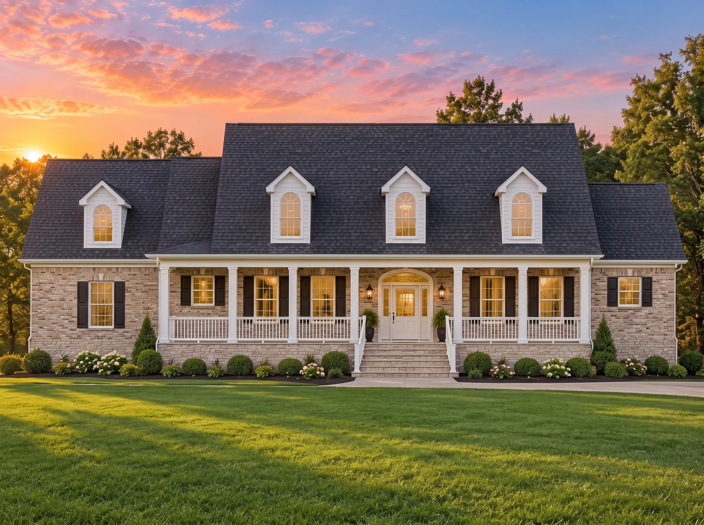 Plan  8-1350 – The Ward Manor |  Classic Colonial – 4-Bed, 2,106 SF - Natural Brick, AI-generated exterior concept