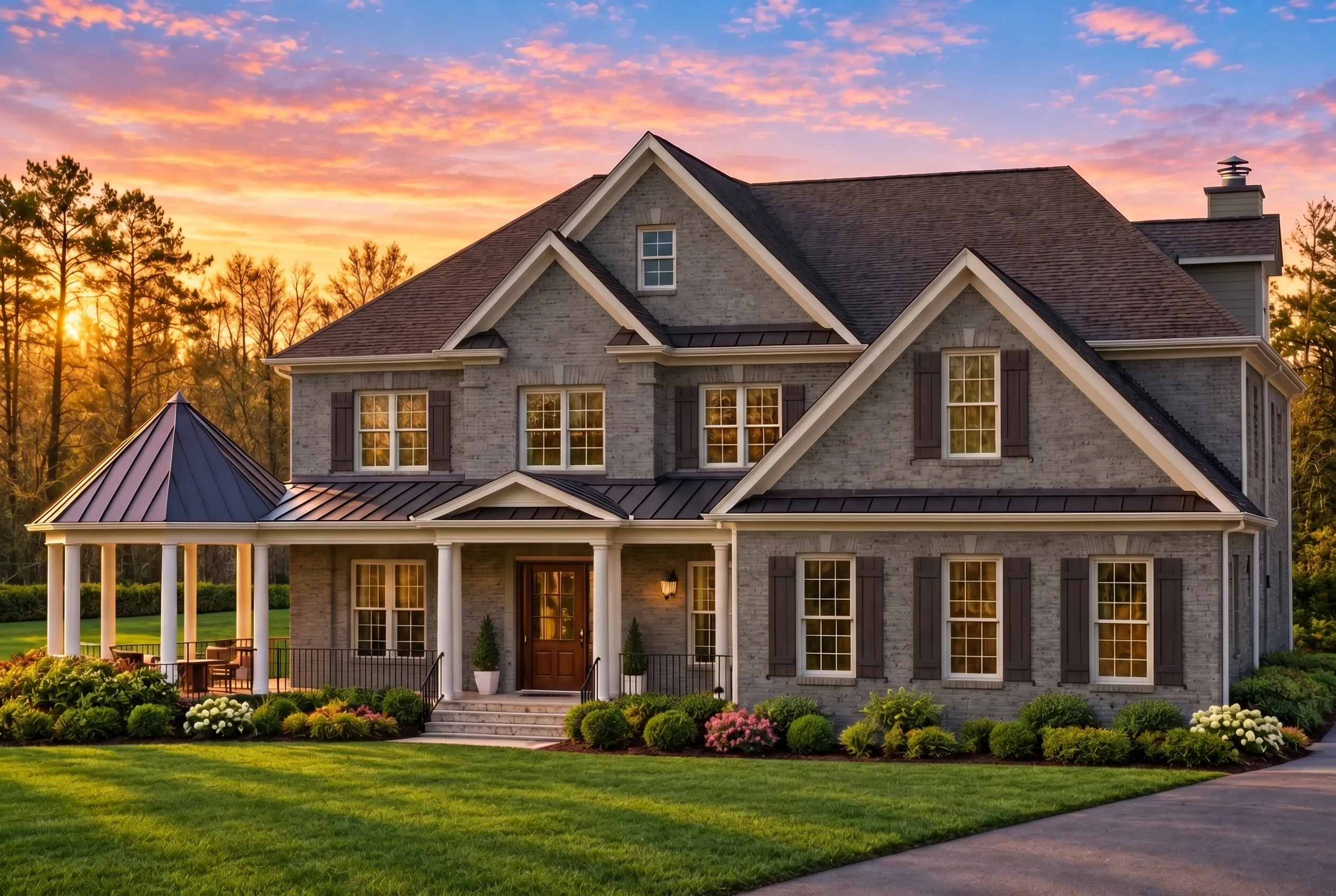 Plan  11-1784 – Cypress Point House  | Traditional Colonial – 5-Bed, 5-Bath, 5,844 SF - Warm Charcoal, AI-generated exterior concept