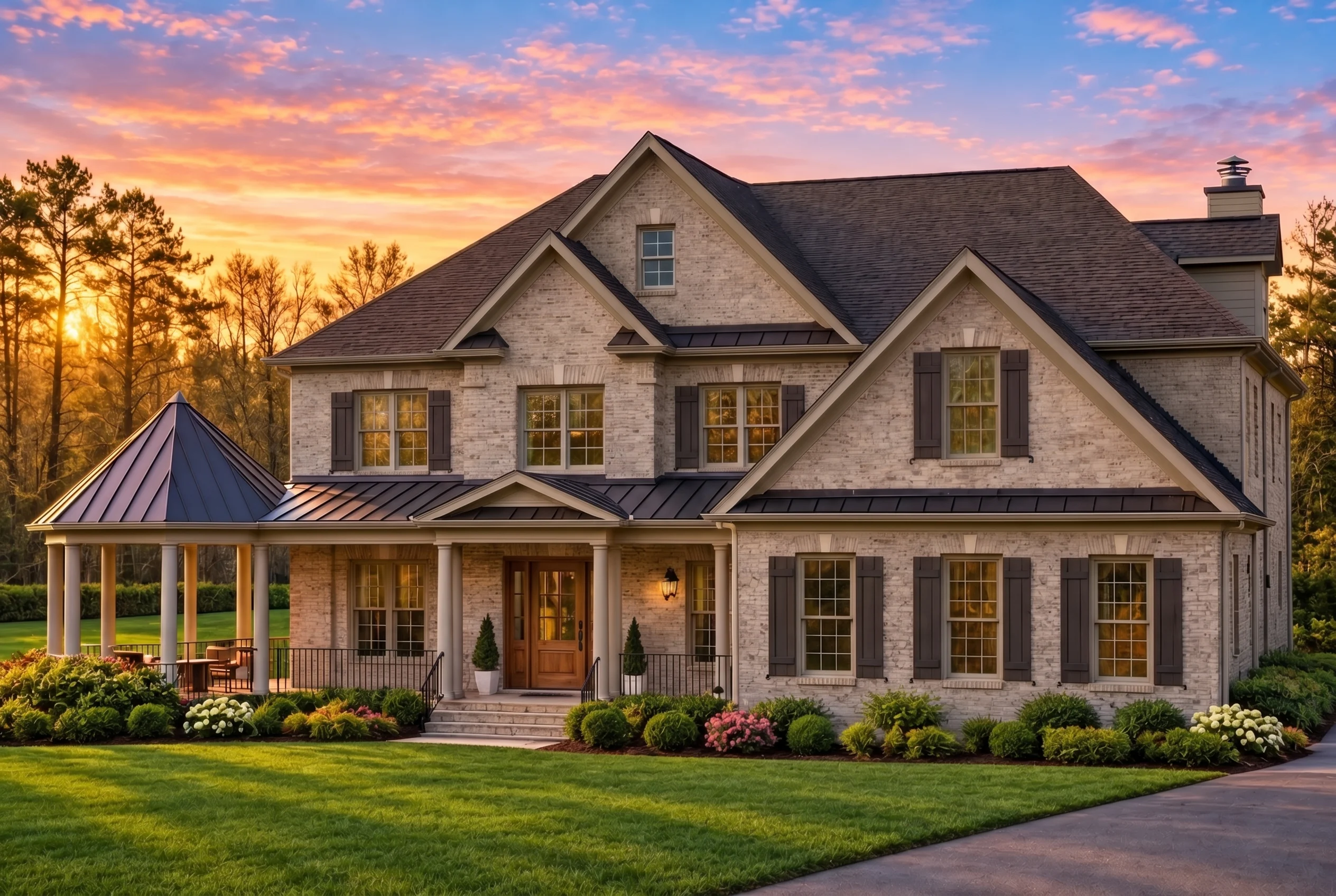 Plan  11-1784 – Cypress Point House  | Traditional Colonial – 5-Bed, 5-Bath, 5,844 SF - Mushroom Taupe, AI-generated exterior concept