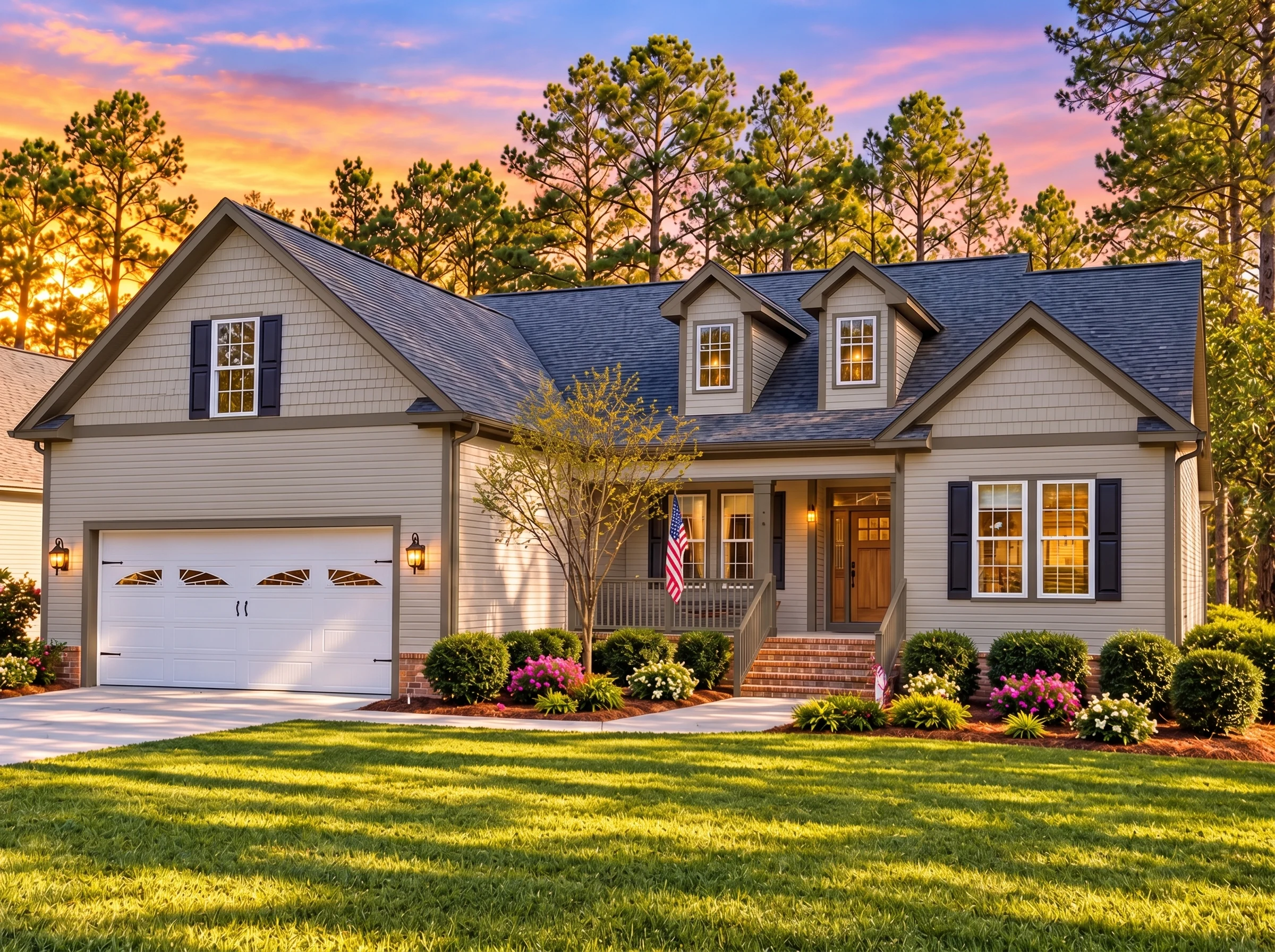 Plan  12-2328 – Rose Shores Retreat  | Traditional Ranch – 3-Bed, 2-Bath, 2,103 SF - Mushroom Taupe, AI-generated exterior concept