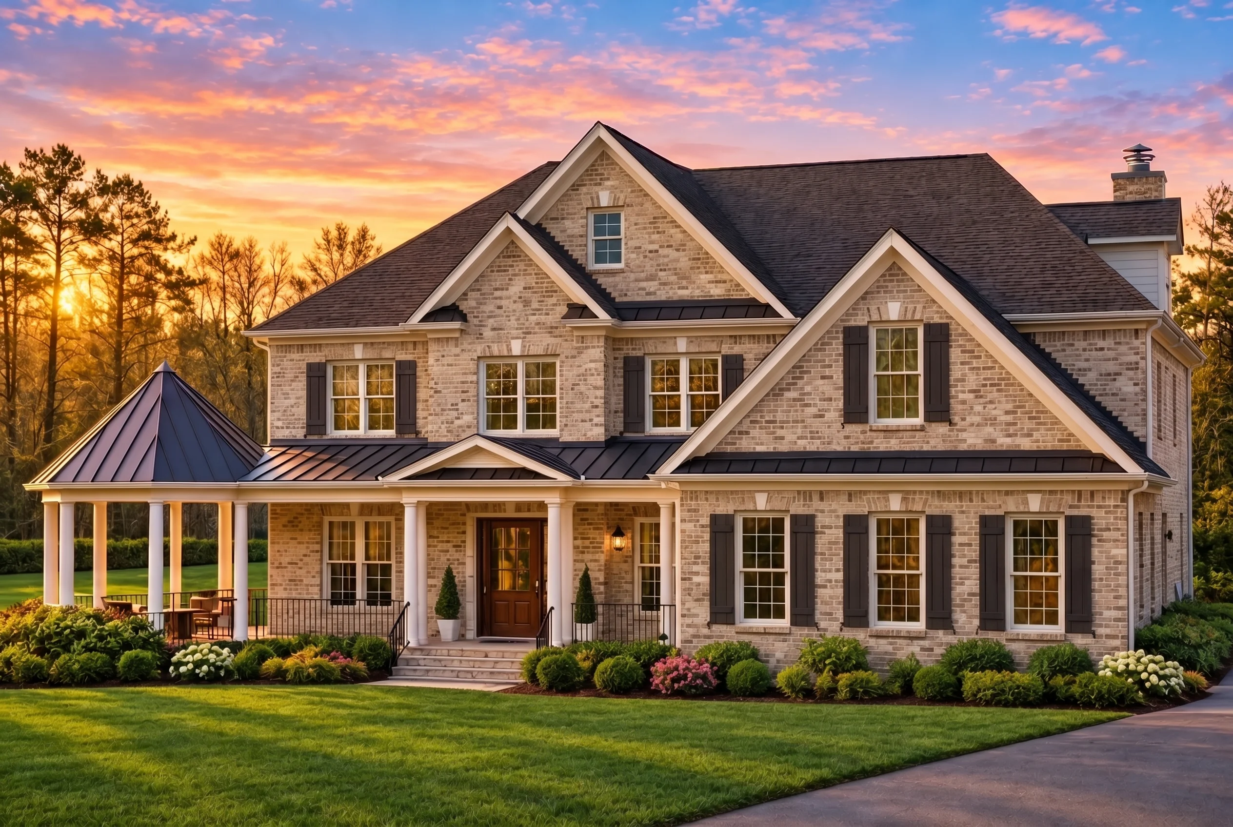 Plan  11-1784 – Cypress Point House  | Traditional Colonial – 5-Bed, 5-Bath, 5,844 SF - Natural Brick, AI-generated exterior concept
