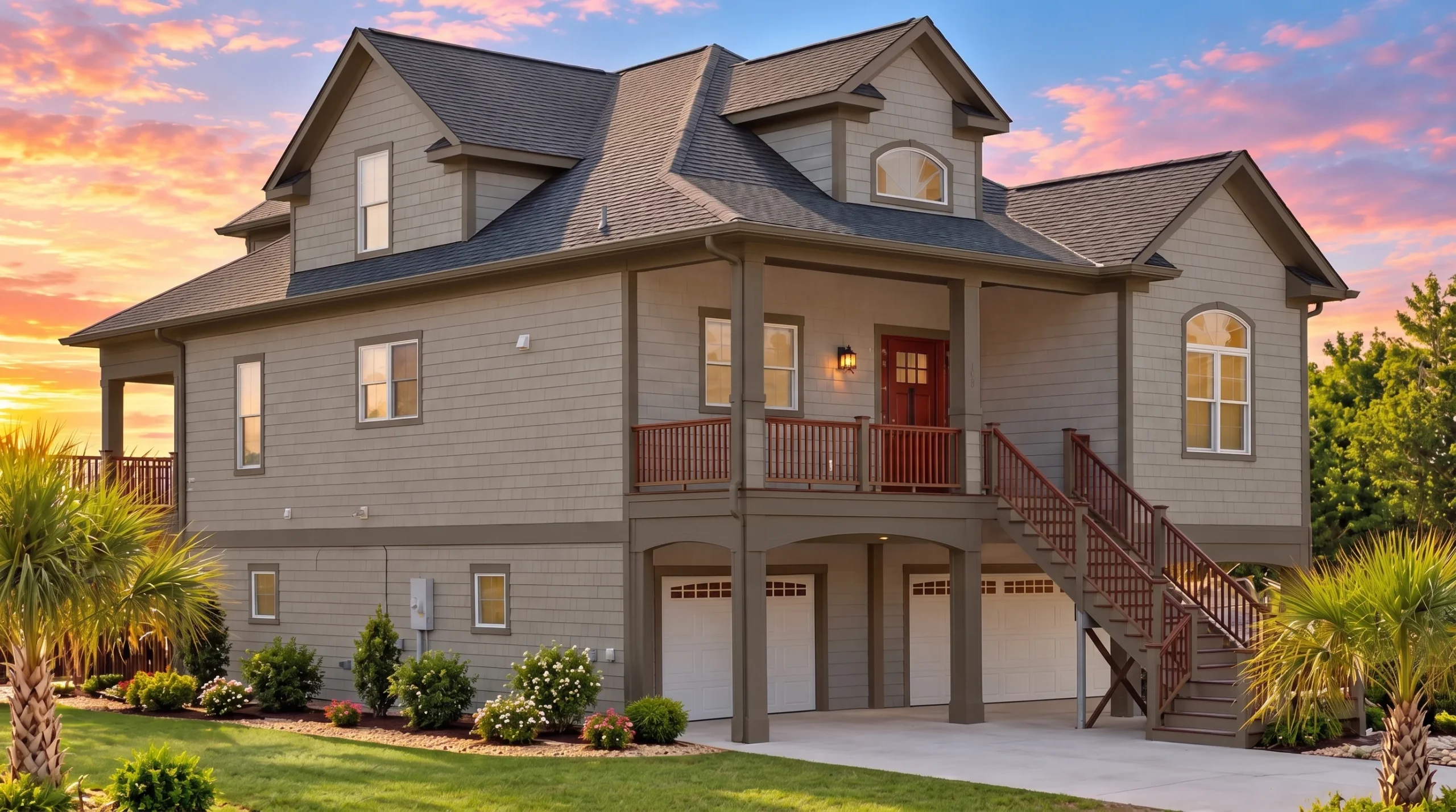 Plan  11-2015 – Elm Hollow Residence  | Coastal – 4-Bed, 2-Bath, 2,284 SF - Mushroom Taupe, AI-generated exterior concept