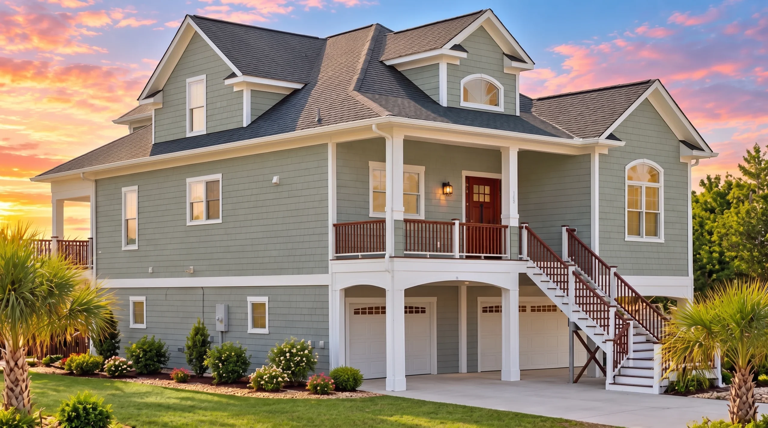 Plan  11-2015 – Elm Hollow Residence  | Coastal – 4-Bed, 2-Bath, 2,284 SF - Muted Sage, AI-generated exterior concept