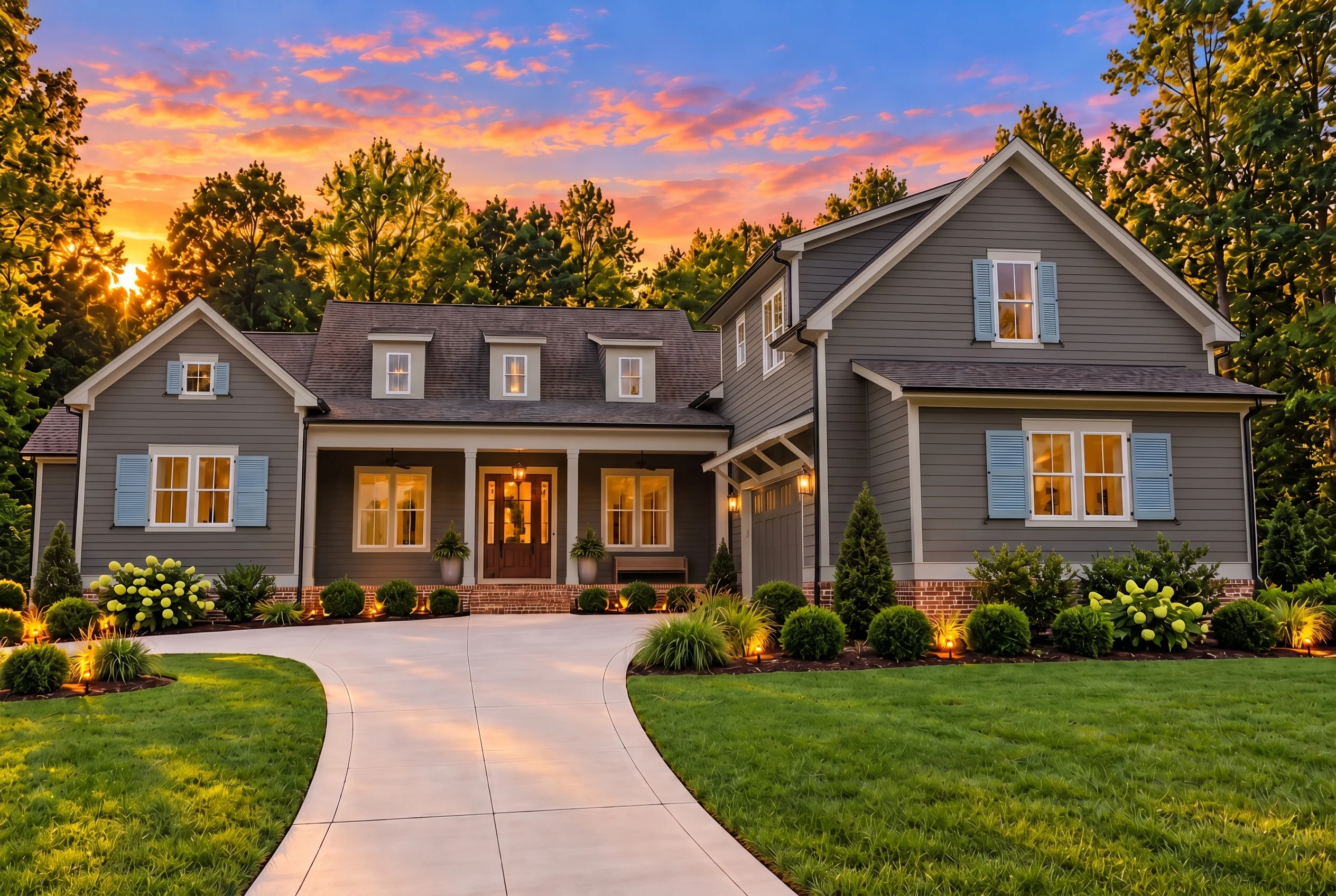 14-1366 HOUSE PLAN – Classic Farmhouse Home Plan – 4-Bed, 3.5-Bath, 3,485 SF - Warm Charcoal, AI-generated exterior concept