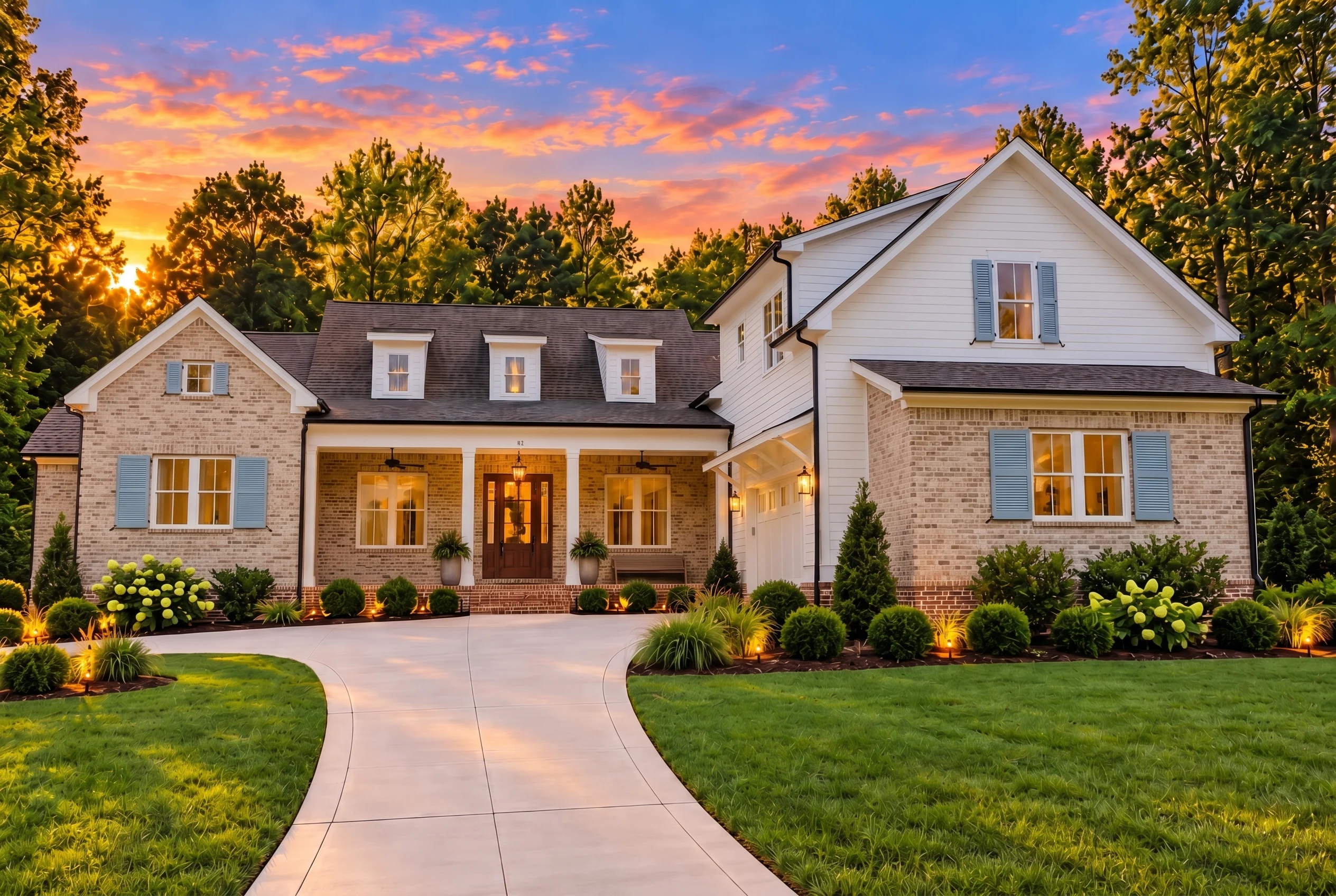 14-1366 HOUSE PLAN – Classic Farmhouse Home Plan – 4-Bed, 3.5-Bath, 3,485 SF - Natural Brick, AI-generated exterior concept