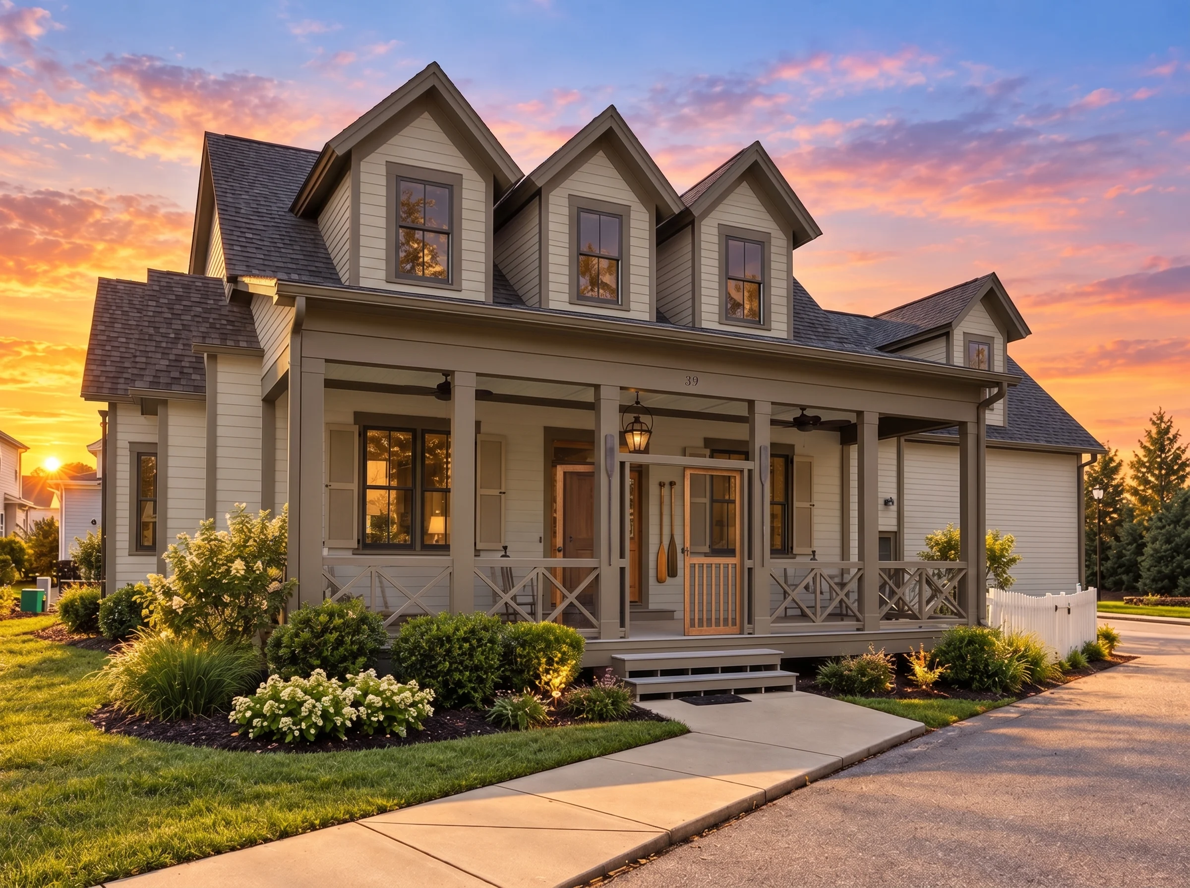 14-1137 HOUSE PLAN – Coastal Farmhouse Home Plan – 3-Bed, 3-Bath, 2,352 SF - Mushroom Taupe, AI-generated exterior concept