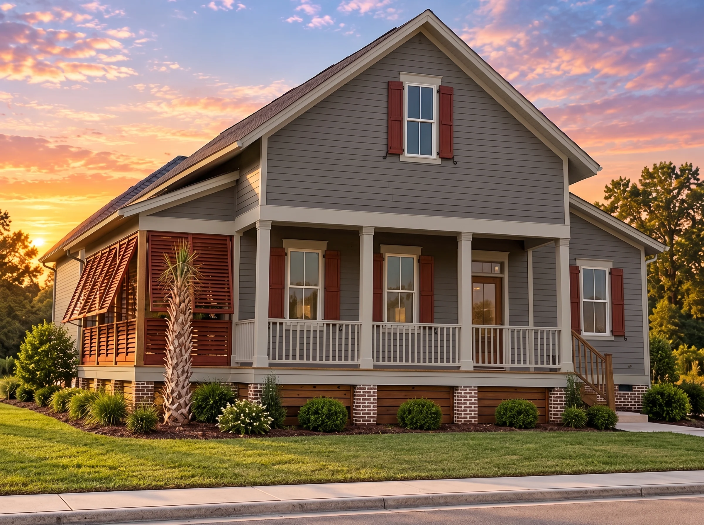 14-1392 HOUSE PLAN – Low Country Home Plan – 3-Bed, 4-Bath, 2,279 SF - Warm Charcoal, AI-generated exterior concept