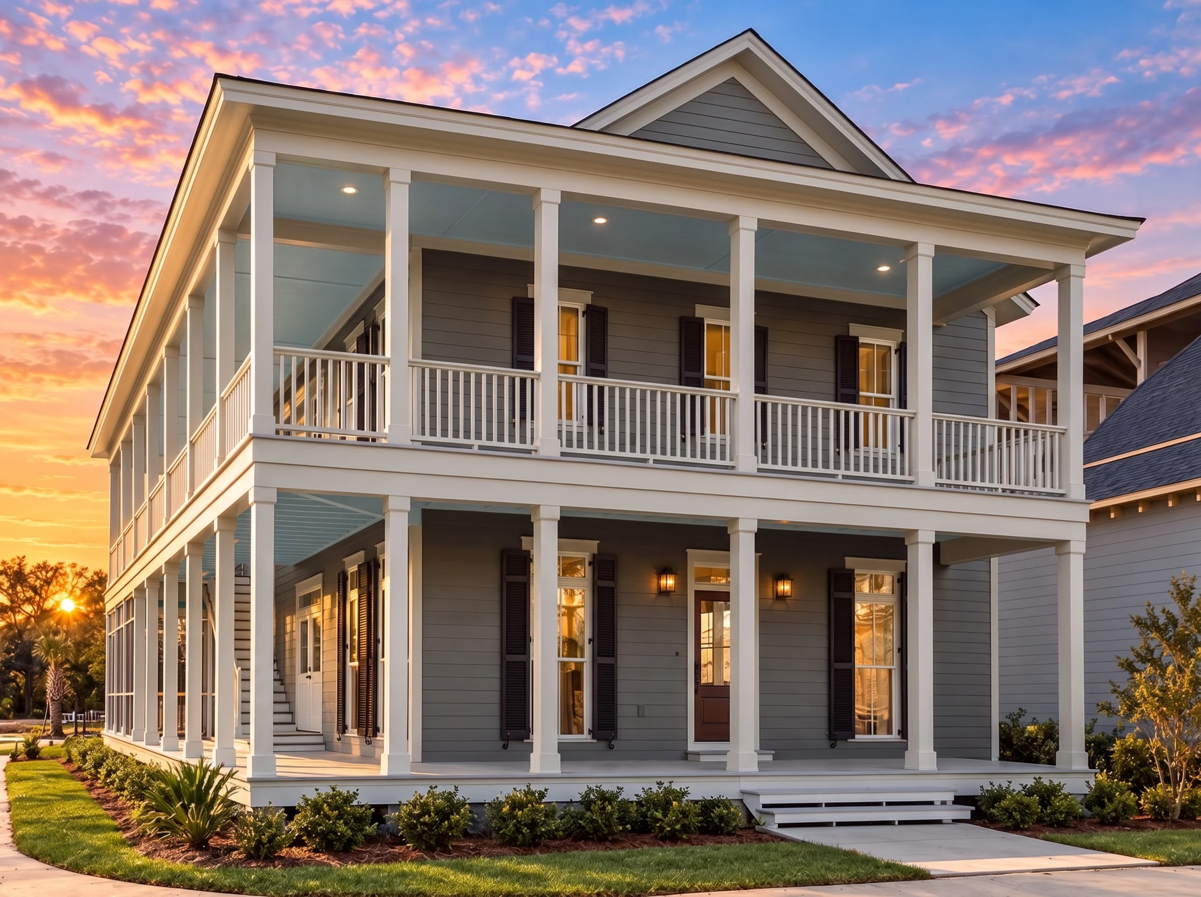 14-1467 HOUSE PLAN – Charleston Home Plan – 4-Bed, 3-Bath, 2,593 SF - Warm Charcoal, AI-generated exterior concept