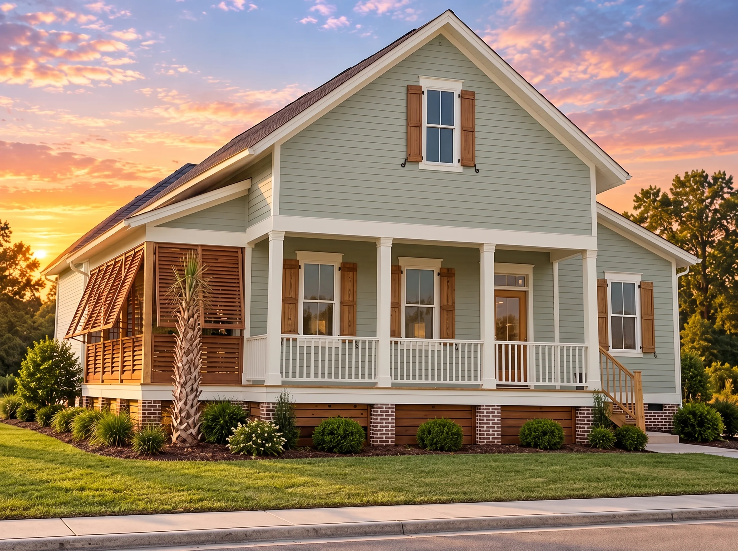 14-1392 HOUSE PLAN – Low Country Home Plan – 3-Bed, 4-Bath, 2,279 SF - Muted Sage, AI-generated exterior concept