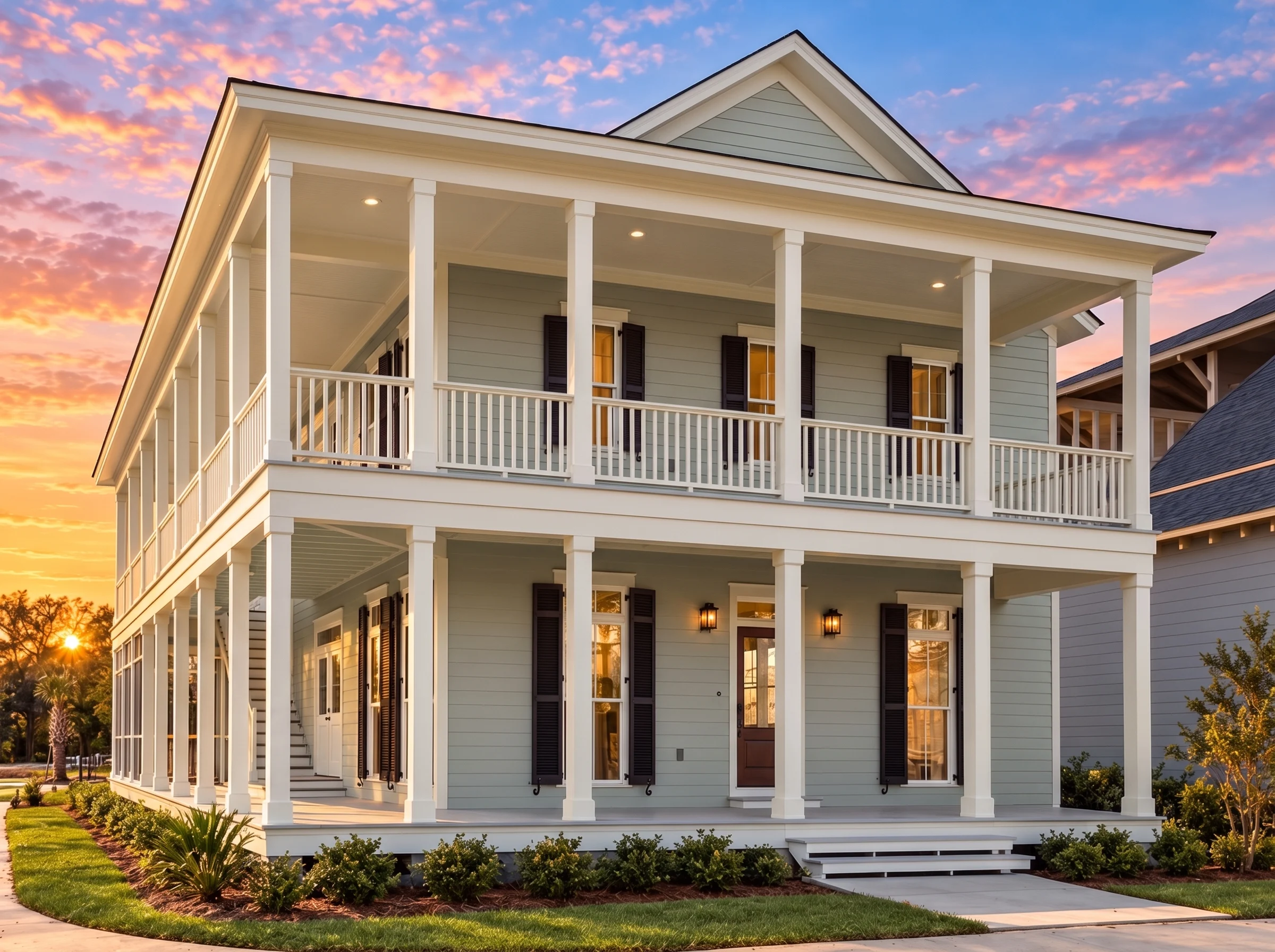 14-1467 HOUSE PLAN – Charleston Home Plan – 4-Bed, 3-Bath, 2,593 SF - Muted Sage, AI-generated exterior concept