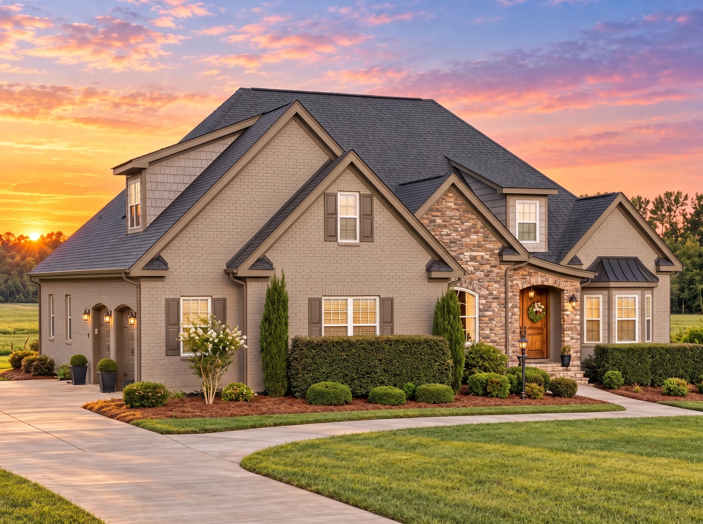 14-1623 HOUSE PLAN – French Country Home Plan – 3-Bed, 2.5-Bath, 3,234 SF - Mushroom Taupe, AI-generated exterior concept