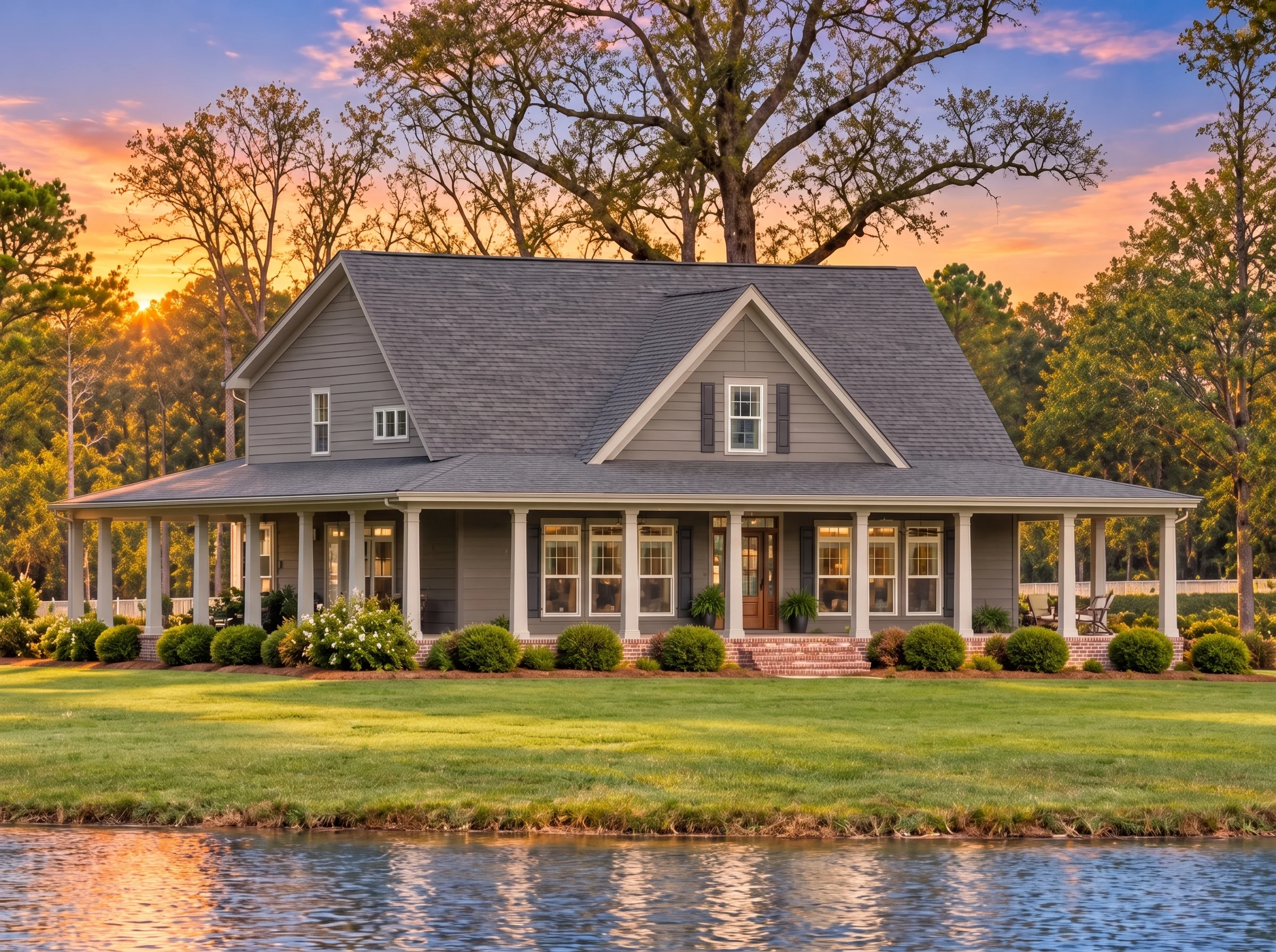14-1758 HOUSE PLAN – Classic Farmhouse Home Plan – 3-Bed, 2-Bath, 2,406 SF - Warm Charcoal, AI-generated exterior concept