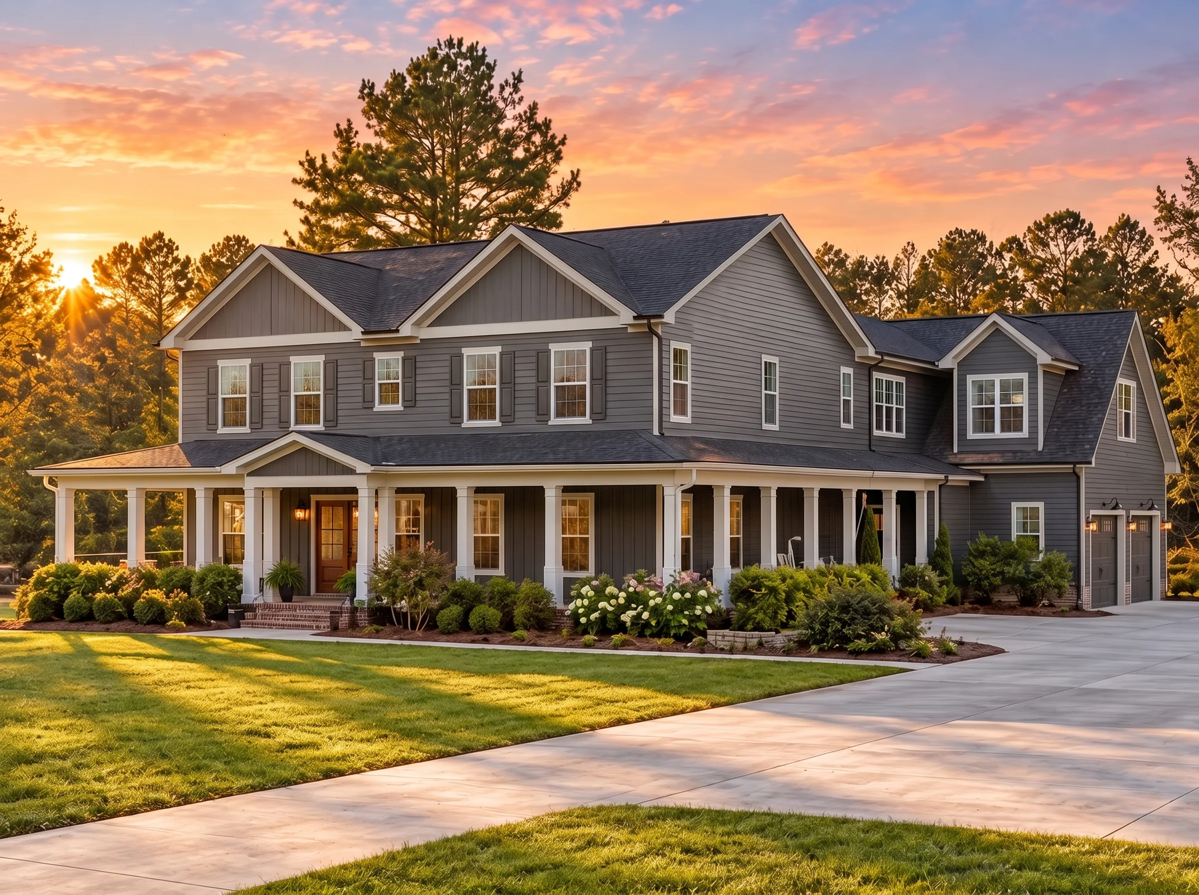14-1840 HOUSE PLAN – Modern Farmhouse Home Plan – 3-Bed, 5-Bath, 3,903 SF - Warm Charcoal, AI-generated exterior concept