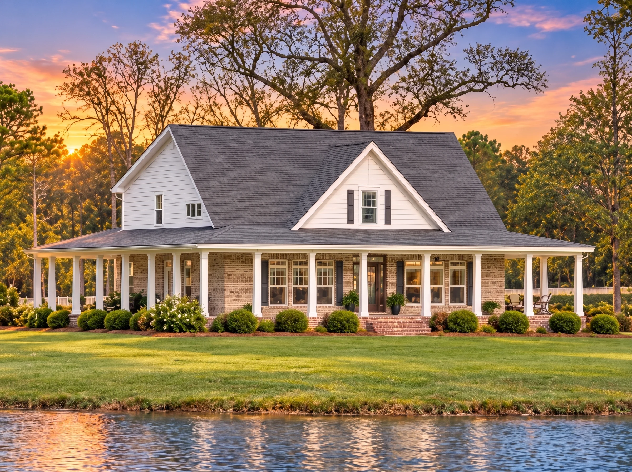 14-1758 HOUSE PLAN – Classic Farmhouse Home Plan – 3-Bed, 2-Bath, 2,406 SF - Natural Brick, AI-generated exterior concept