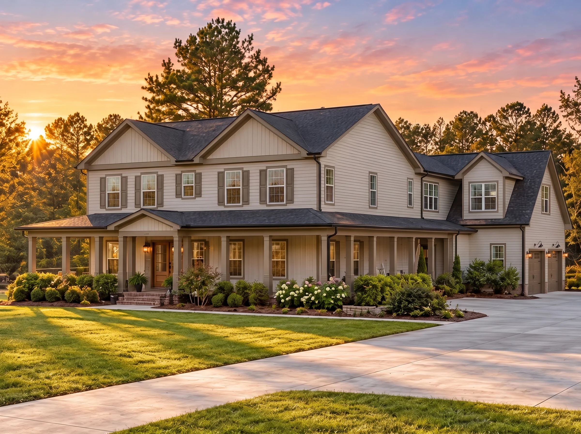 14-1840 HOUSE PLAN – Modern Farmhouse Home Plan – 3-Bed, 5-Bath, 3,903 SF - Mushroom Taupe, AI-generated exterior concept
