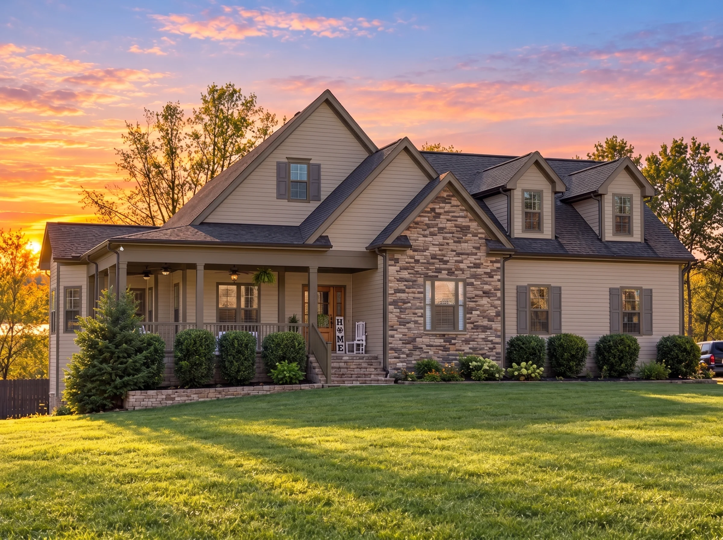 14-1866 HOUSE PLAN – Classic Farmhouse Home Plan – 3-Bed, 3-Bath, 2,972 SF - Mushroom Taupe, AI-generated exterior concept