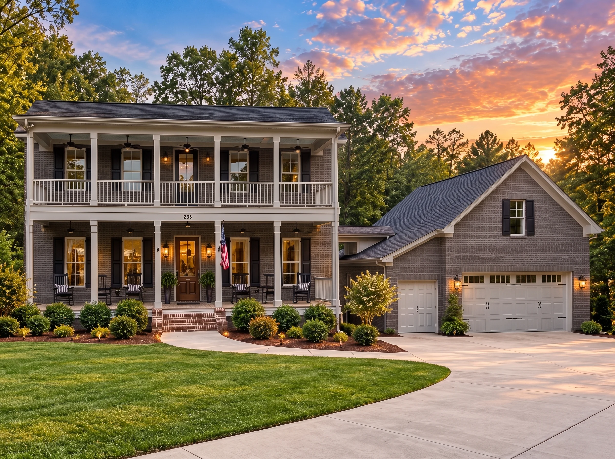 14-2024 HOUSE PLAN – Classical Southern Home Plan – 3-Bed, 3.5-Bath, 2,571 SF - Warm Charcoal, AI-generated exterior concept
